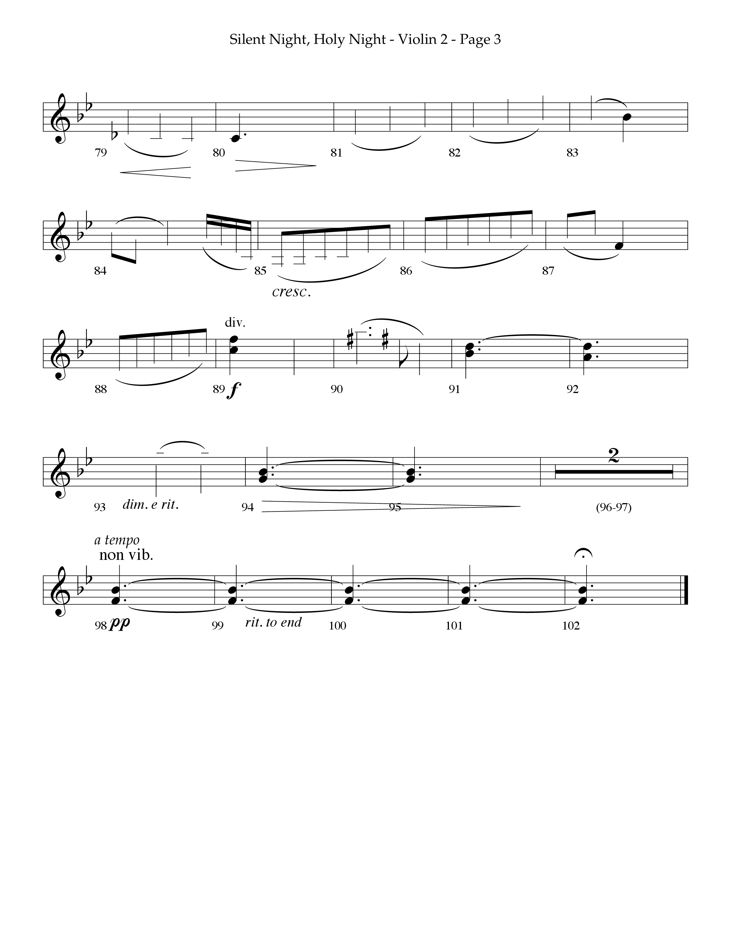 Silent Night (Choral Anthem SATB) Violin 2 (Lifeway Choral / Arr. Phillip Keveren)