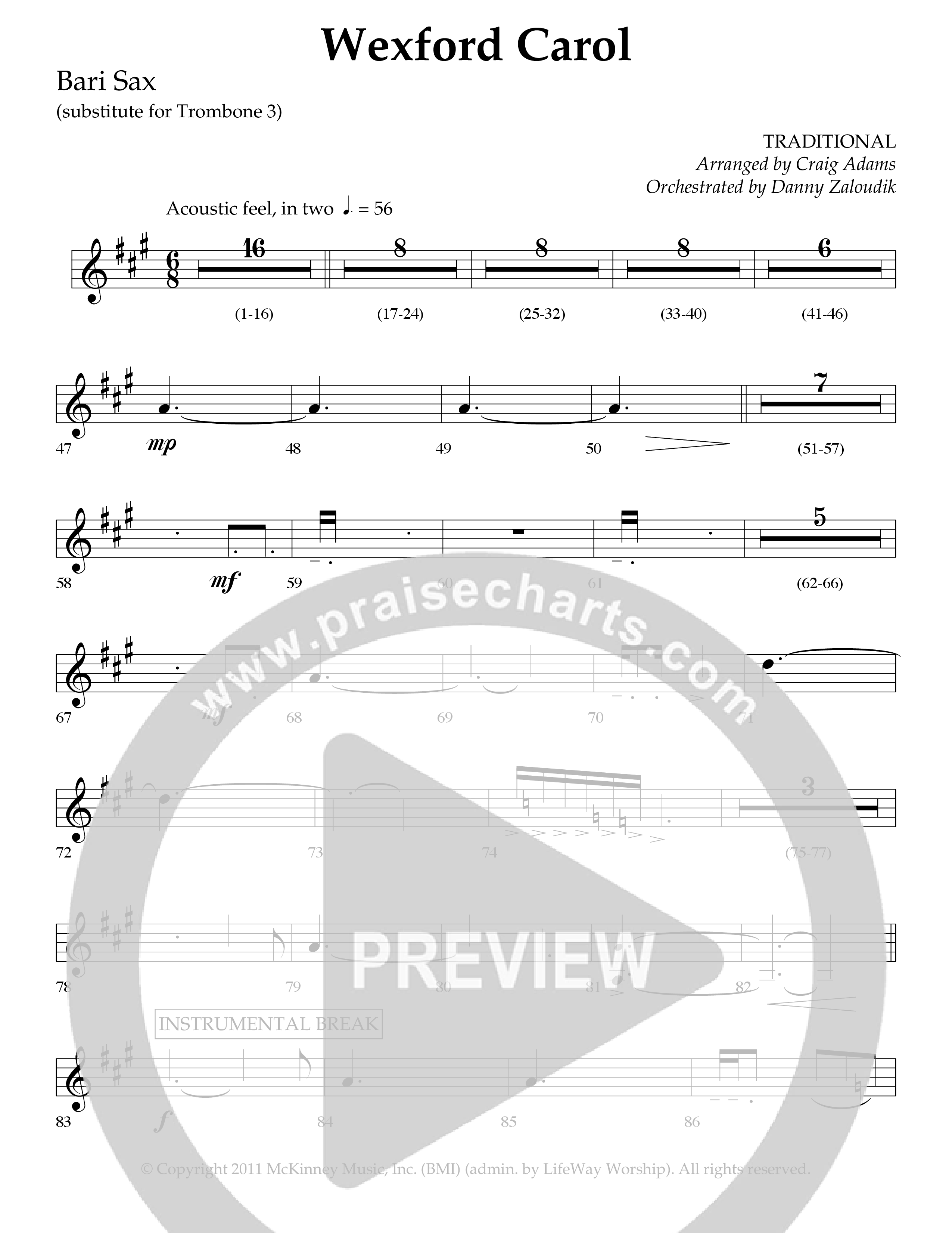 Wexford Carol (Choral Anthem SATB) Bari Sax (Lifeway Choral / Arr. Craig Adams / Orch. Danny Zaloudik)