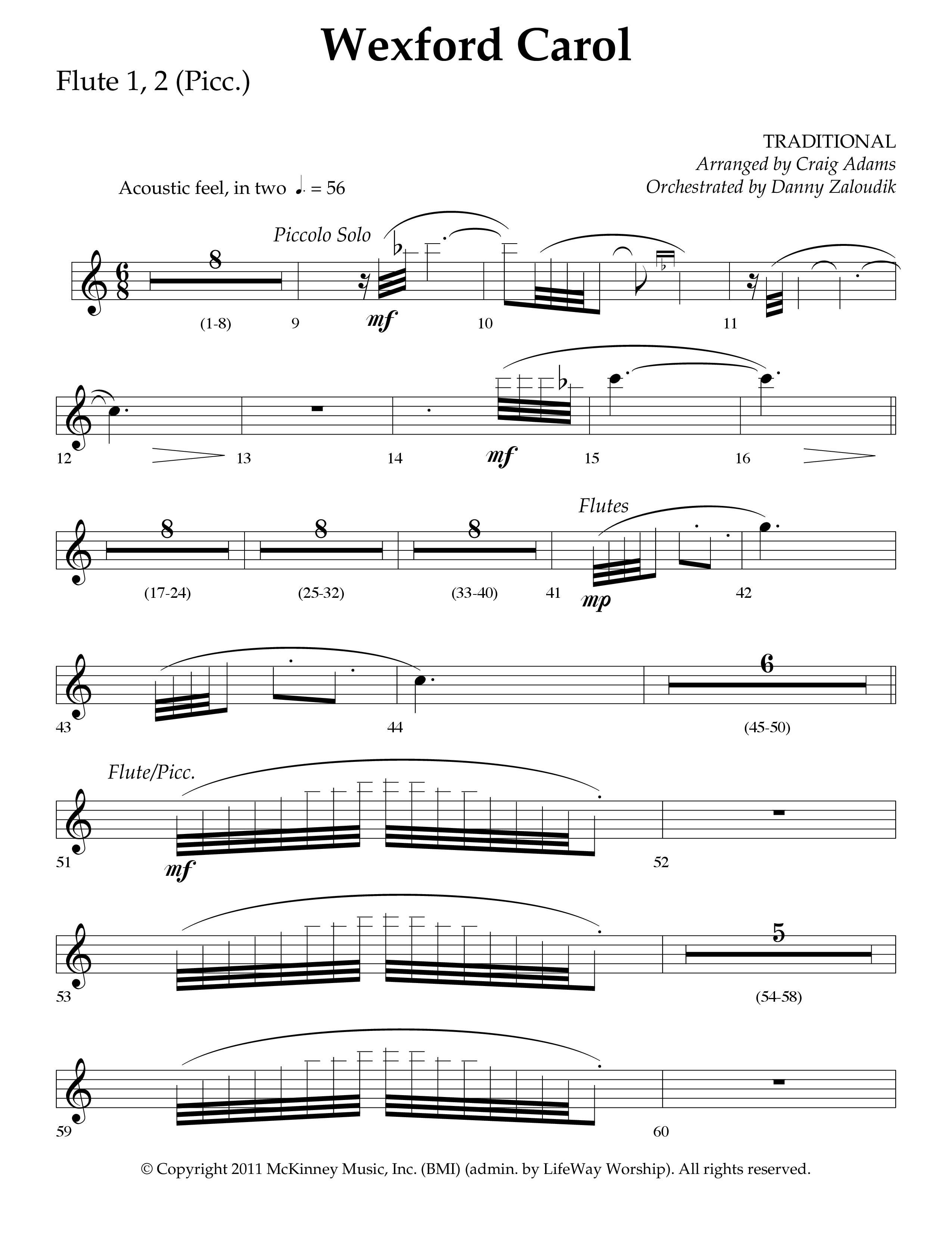 Wexford Carol (Choral Anthem SATB) Flute 1/2 (Lifeway Choral / Arr. Craig Adams / Orch. Danny Zaloudik)