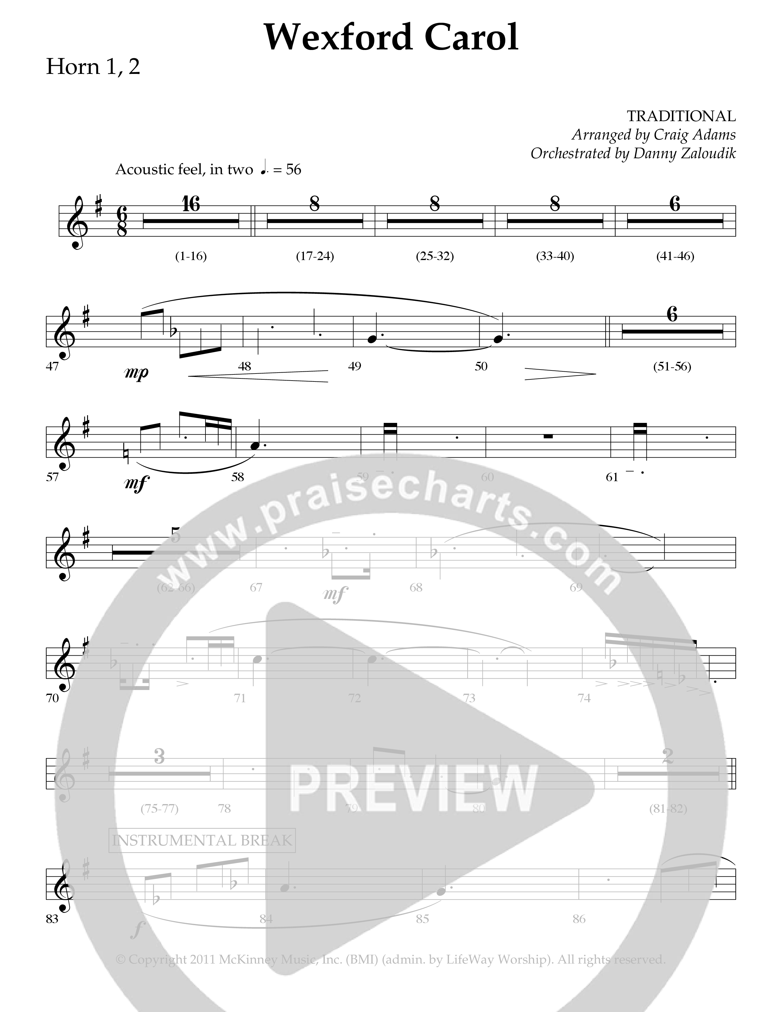 Wexford Carol (Choral Anthem SATB) French Horn 1/2 (Lifeway Choral / Arr. Craig Adams / Orch. Danny Zaloudik)