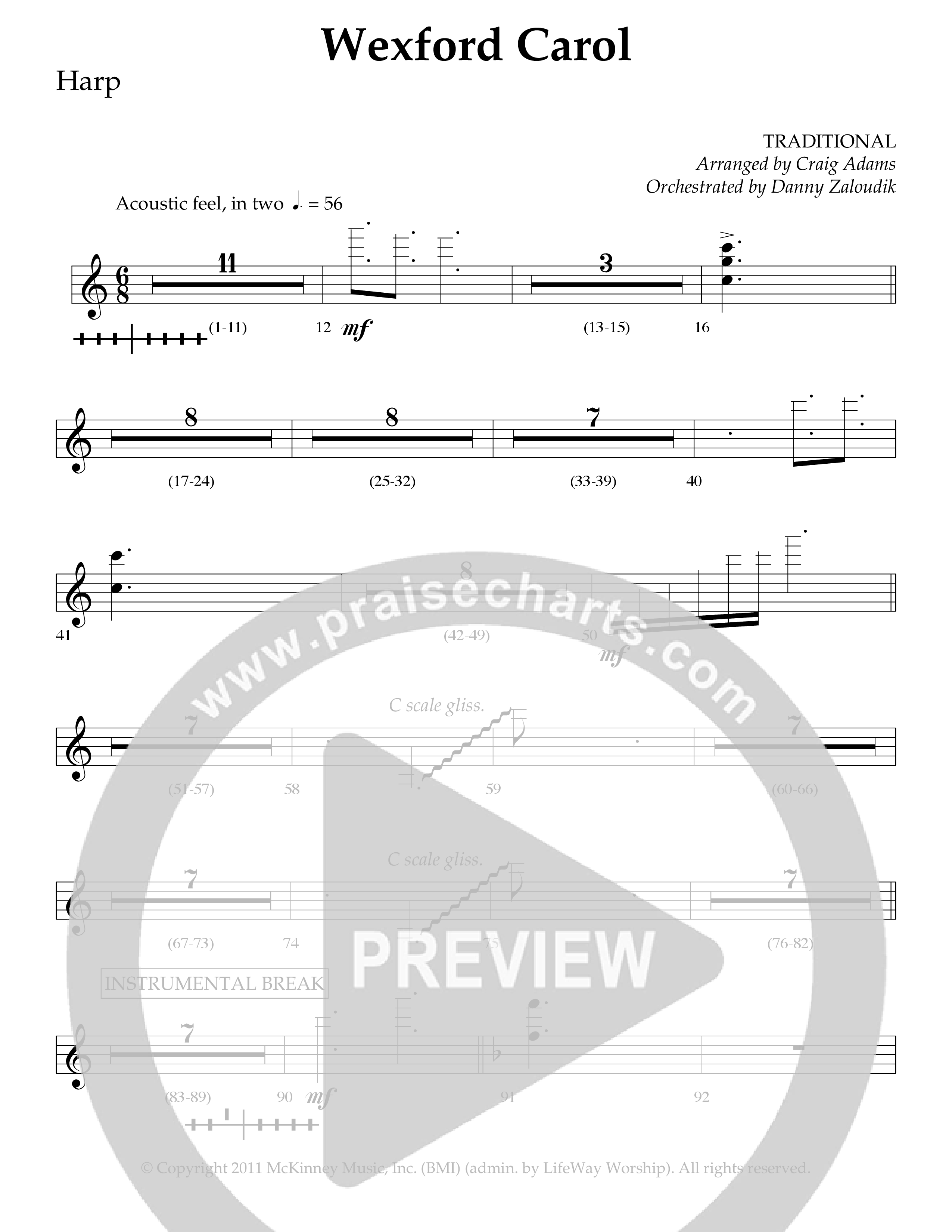 Wexford Carol (Choral Anthem SATB) Harp (Lifeway Choral / Arr. Craig Adams / Orch. Danny Zaloudik)
