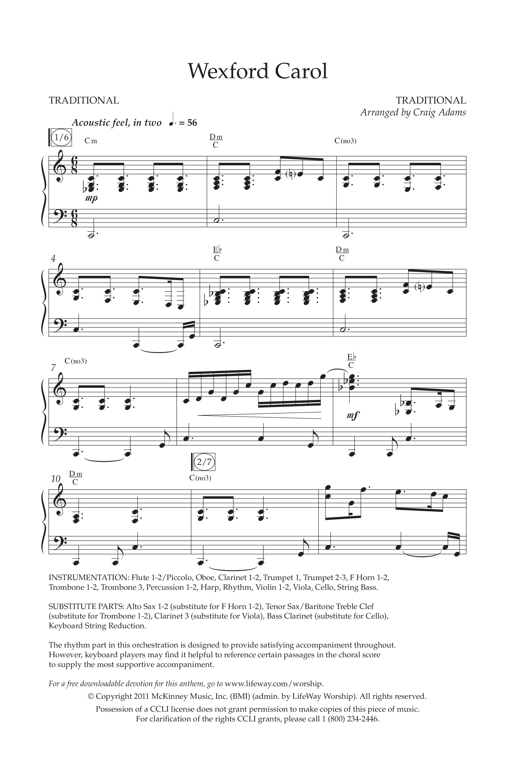 Wexford Carol (Choral Anthem SATB) Anthem (SATB/Piano) (Lifeway Choral / Arr. Craig Adams / Orch. Danny Zaloudik)