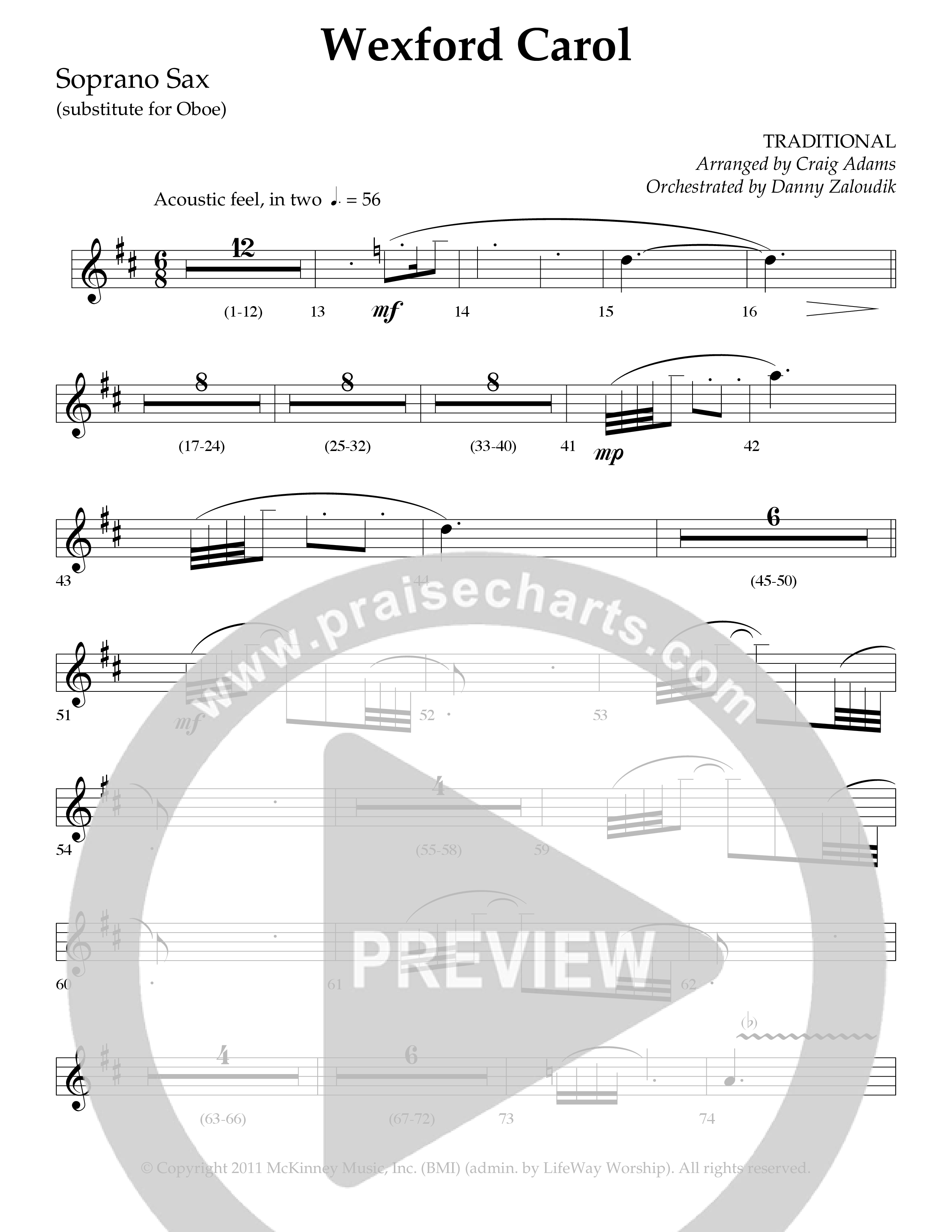 Wexford Carol (Choral Anthem SATB) Soprano Sax (Lifeway Choral / Arr. Craig Adams / Orch. Danny Zaloudik)