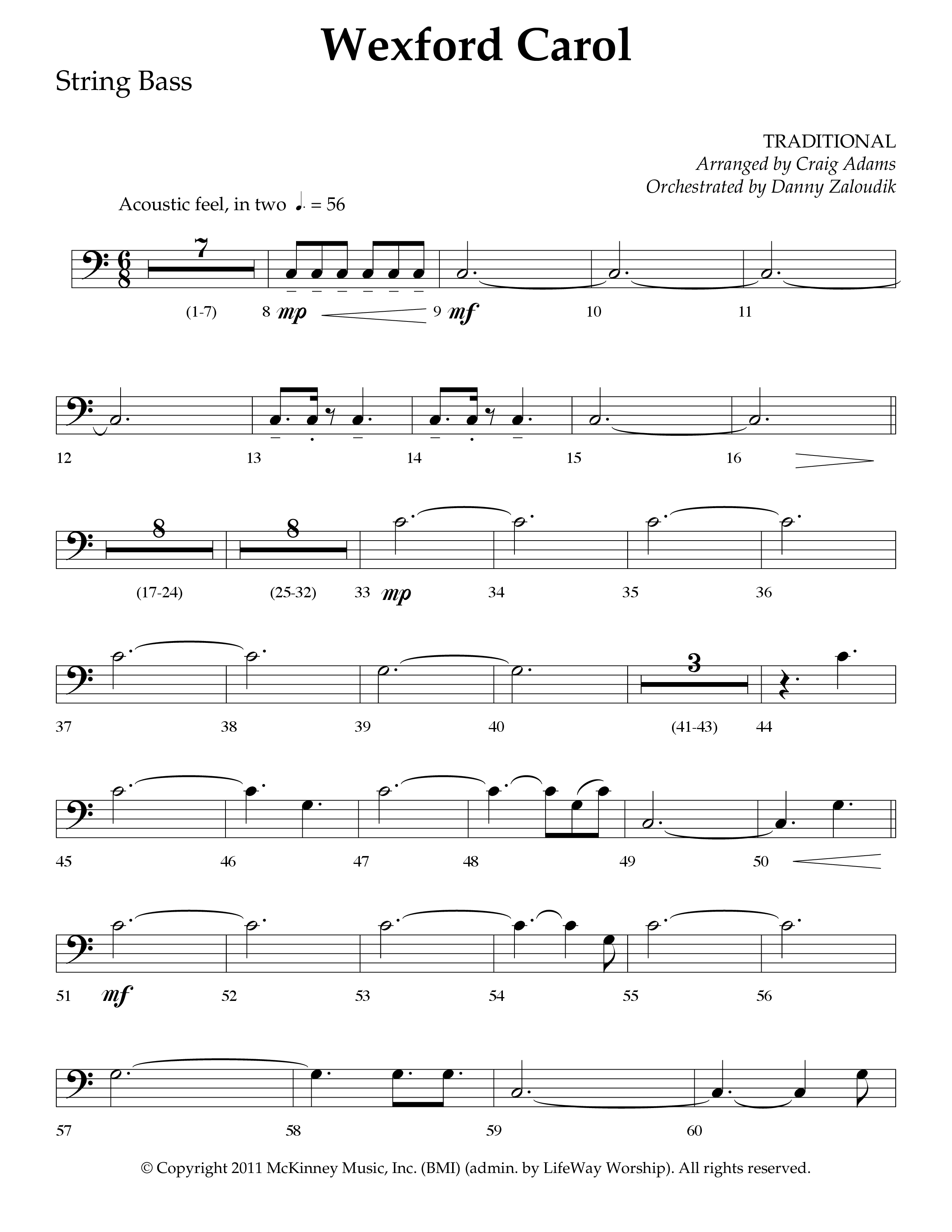 Wexford Carol (Choral Anthem SATB) String Bass (Lifeway Choral / Arr. Craig Adams / Orch. Danny Zaloudik)