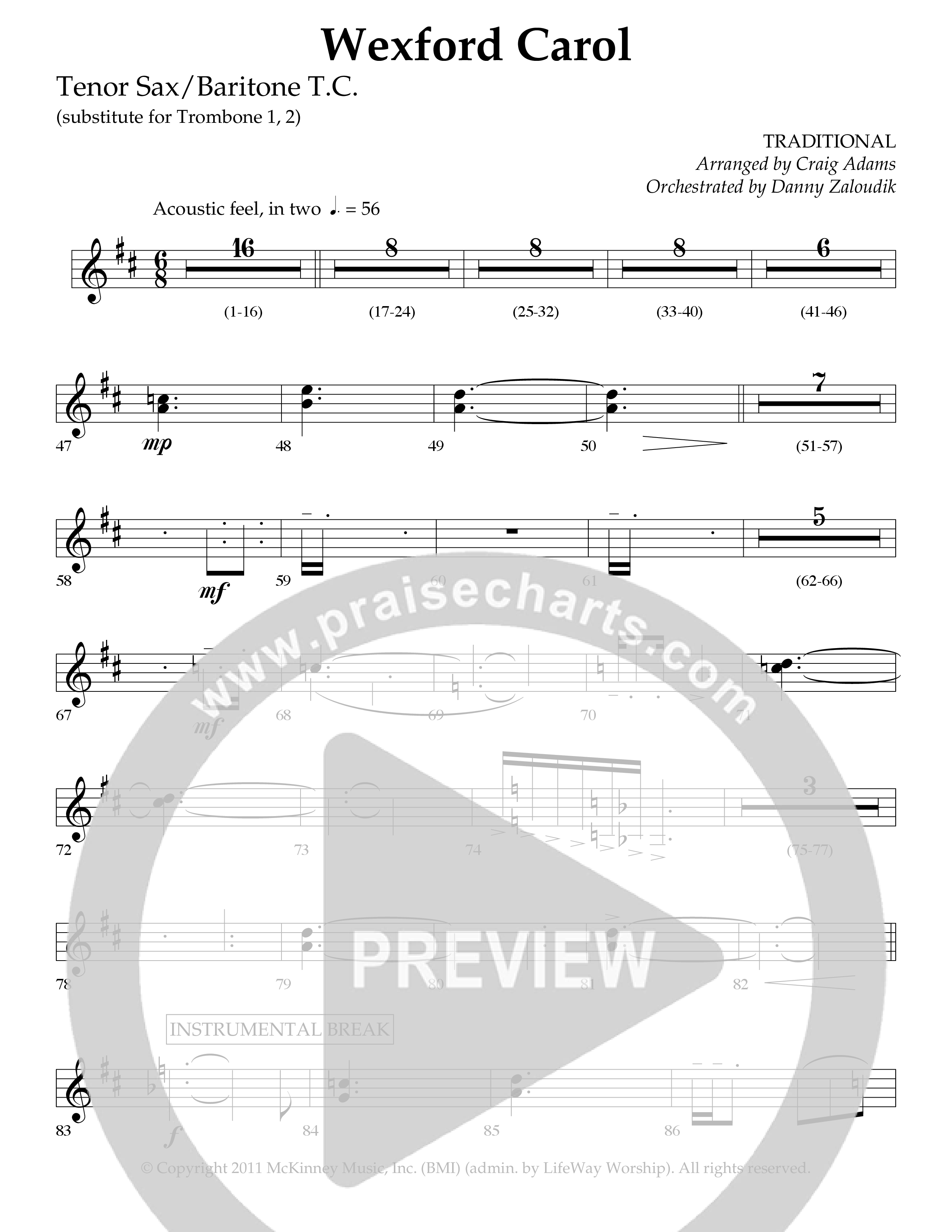 Wexford Carol (Choral Anthem SATB) Tenor Sax/Baritone T.C. (Lifeway Choral / Arr. Craig Adams / Orch. Danny Zaloudik)