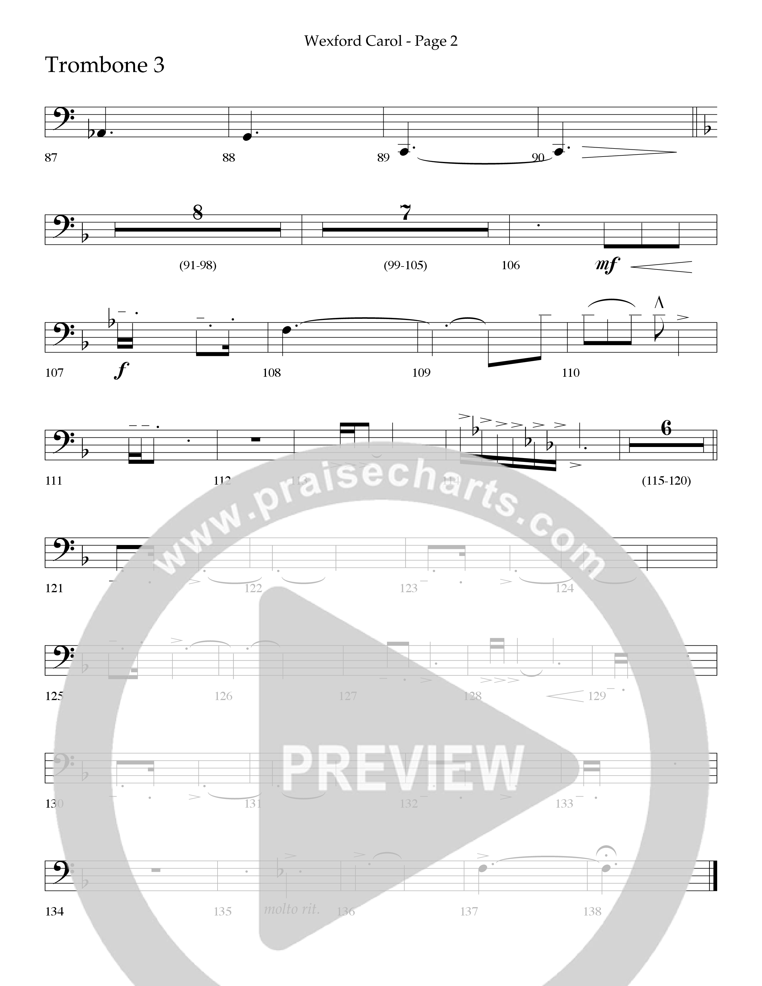 Wexford Carol (Choral Anthem SATB) Trombone 3 (Lifeway Choral / Arr. Craig Adams / Orch. Danny Zaloudik)
