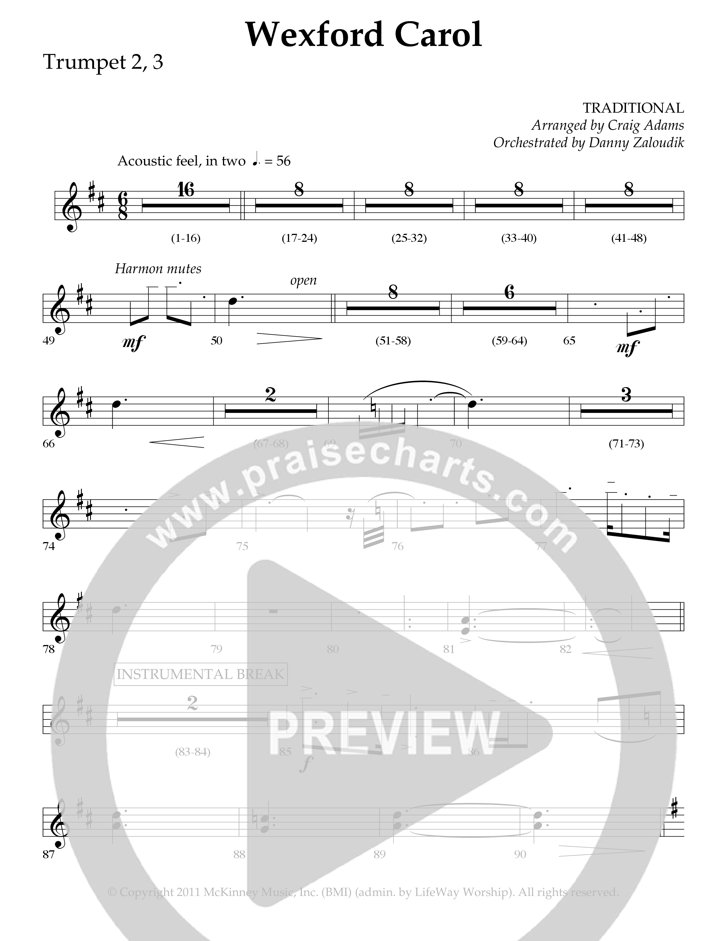 Wexford Carol (Choral Anthem SATB) Trumpet 2/3 (Lifeway Choral / Arr. Craig Adams / Orch. Danny Zaloudik)