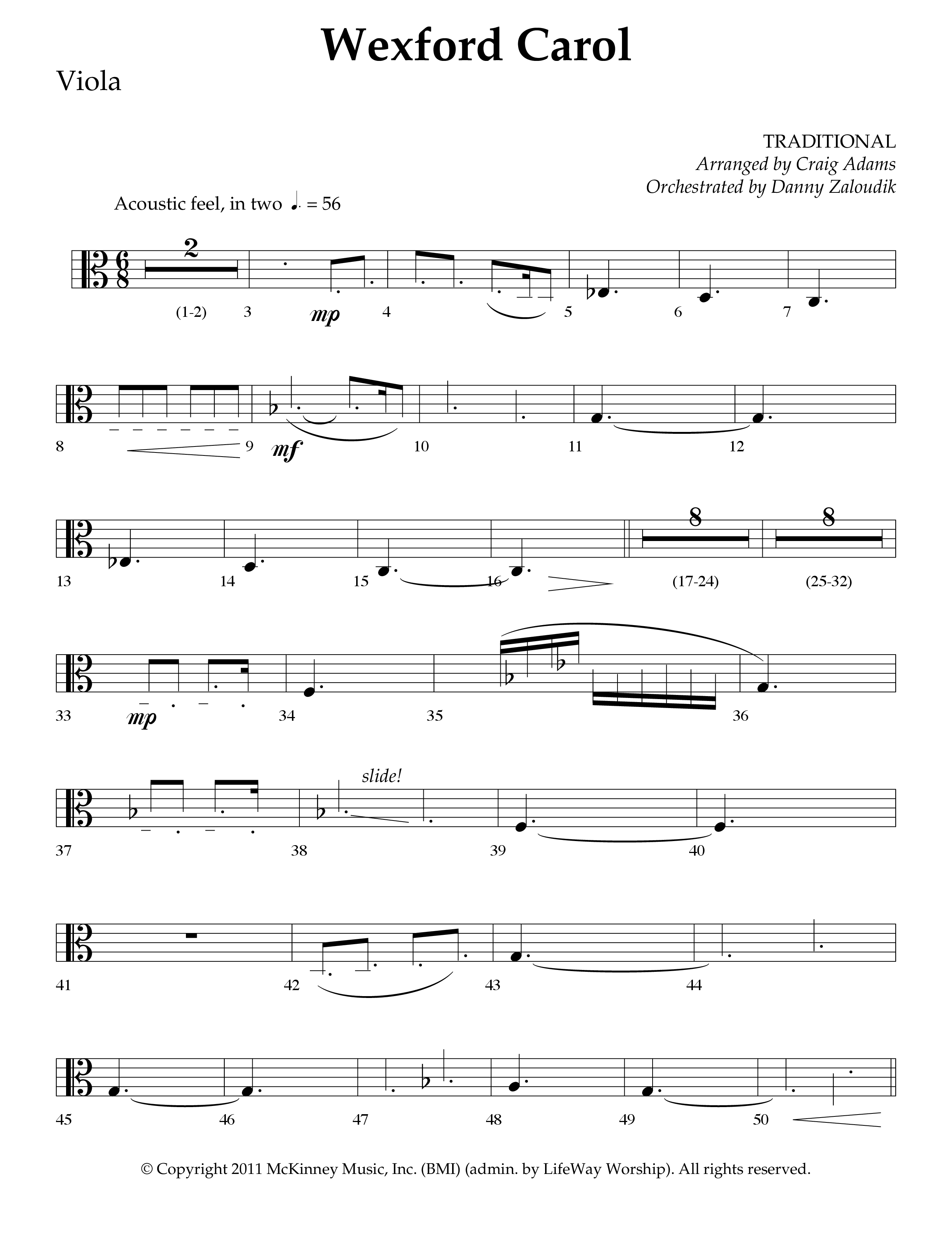 Wexford Carol (Choral Anthem SATB) Viola (Lifeway Choral / Arr. Craig Adams / Orch. Danny Zaloudik)
