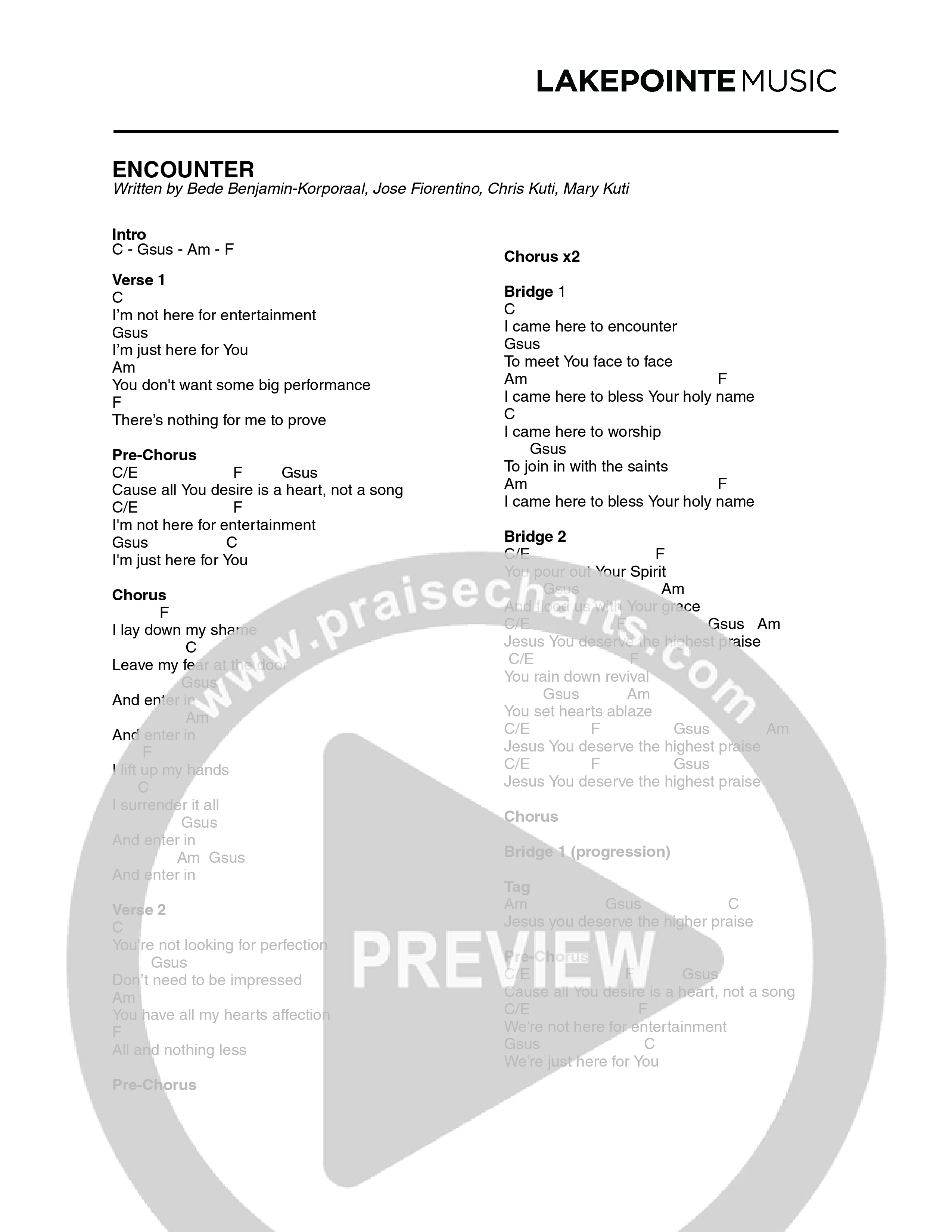 Encounter (Live) Chord Chart (Lakepointe Music)