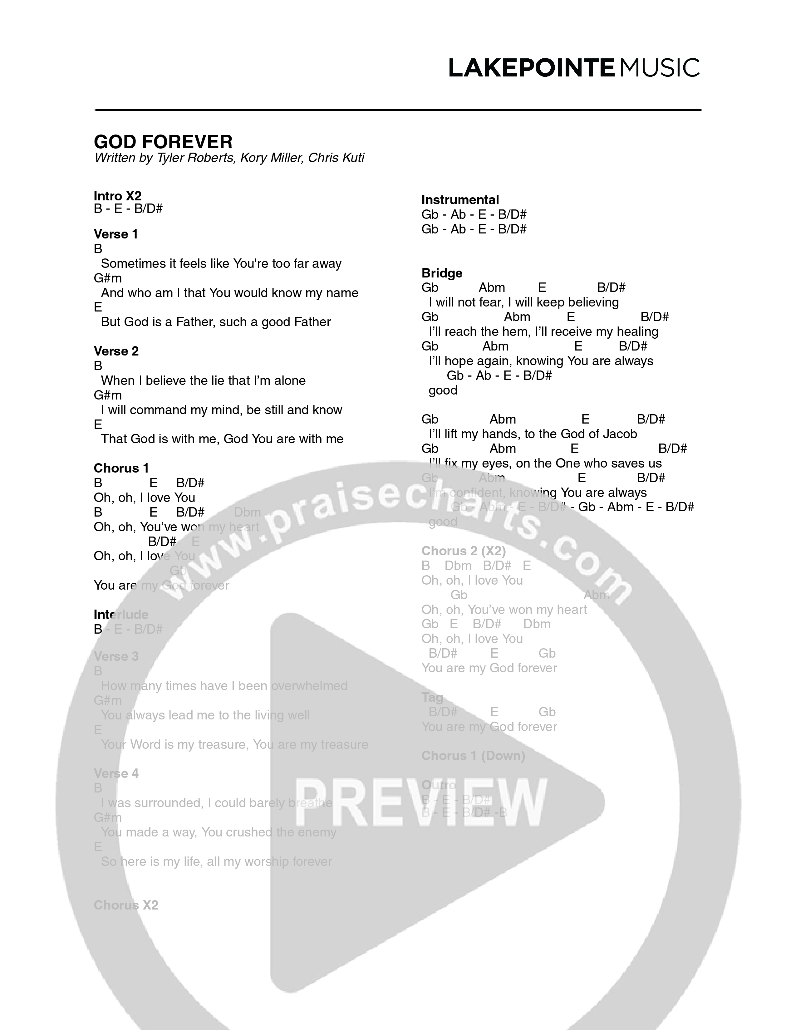 God Forever (Live) Chord Chart (Lakepointe Music)