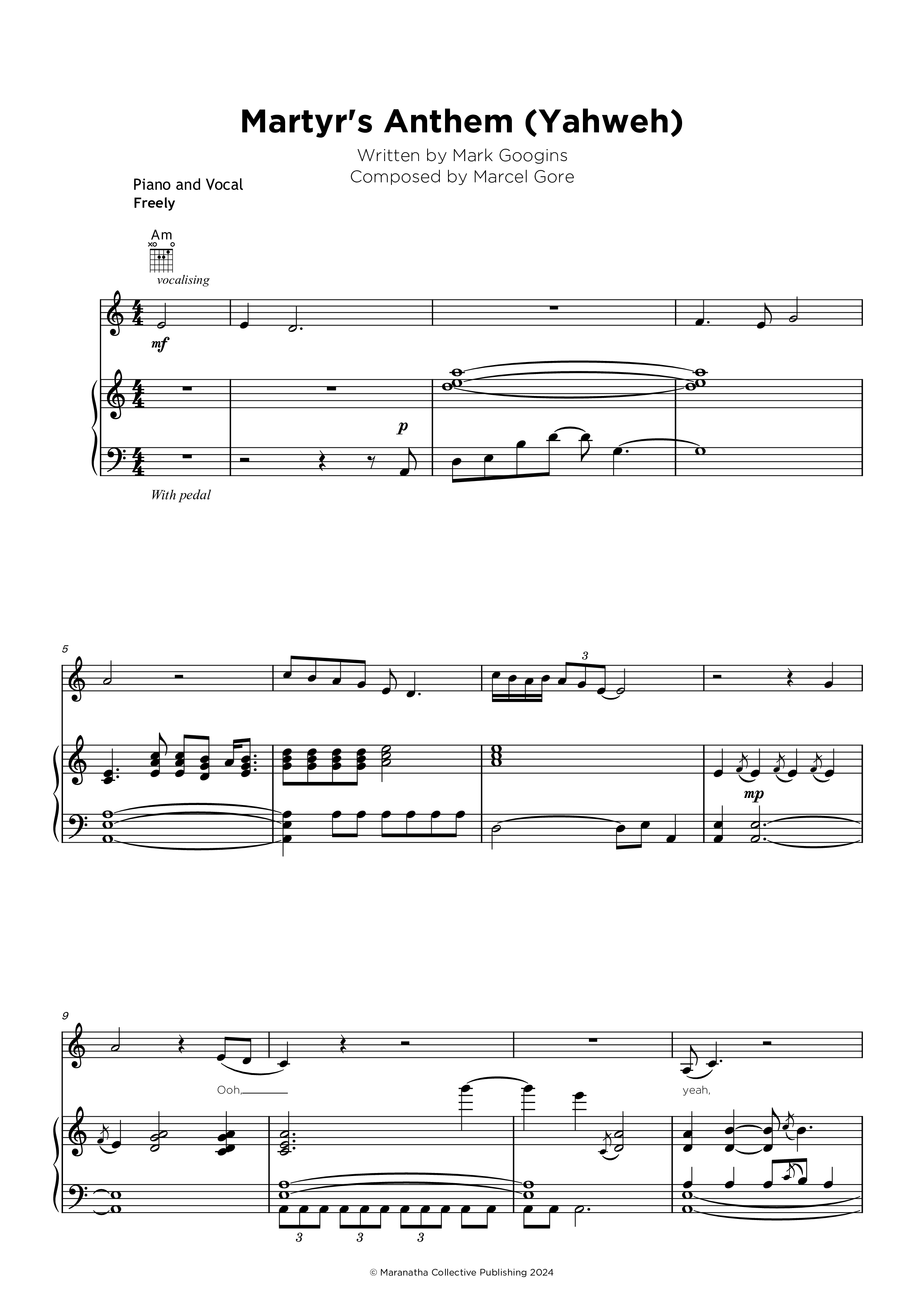 Martyr's Anthem Piano/Melody (Maranatha Collective)