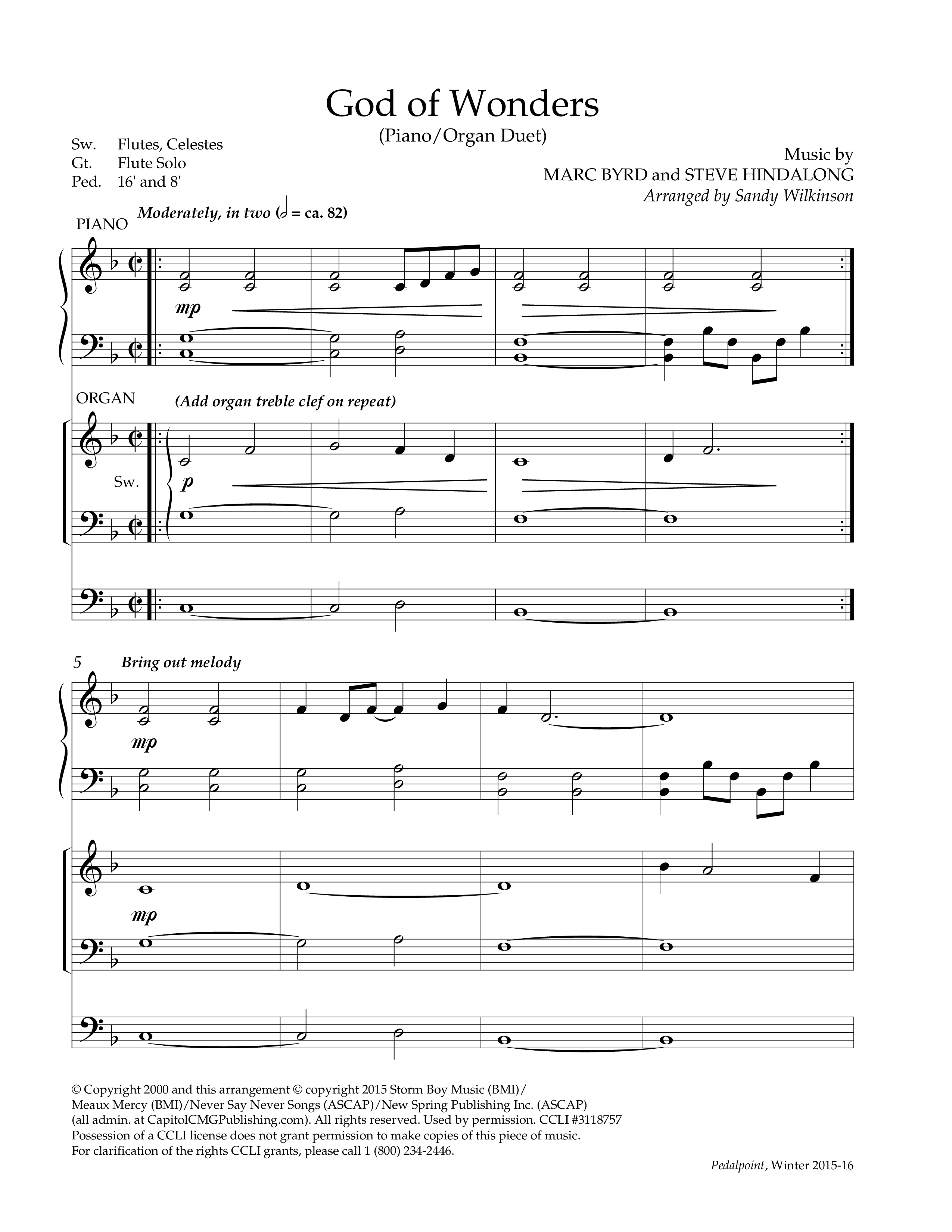 God Of Wonders (Instrumental) Piano-Organ (Lifeway Worship / Arr. Sandy Wilkinson)