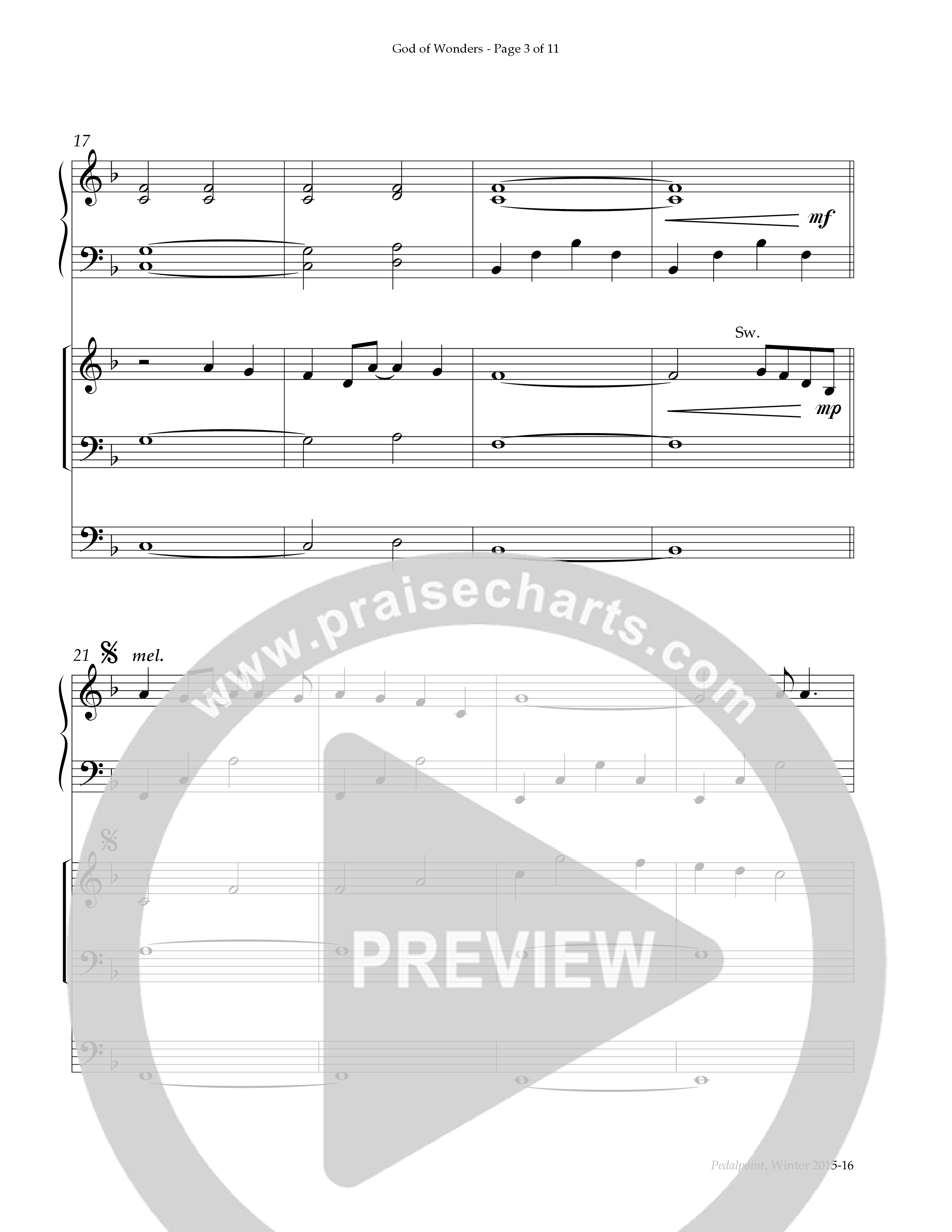 God Of Wonders (Instrumental) Piano-Organ (Lifeway Worship / Arr. Sandy Wilkinson)