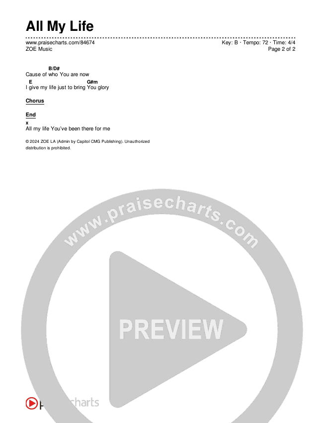 All My Life Chords & Lyrics (ZOE Music)