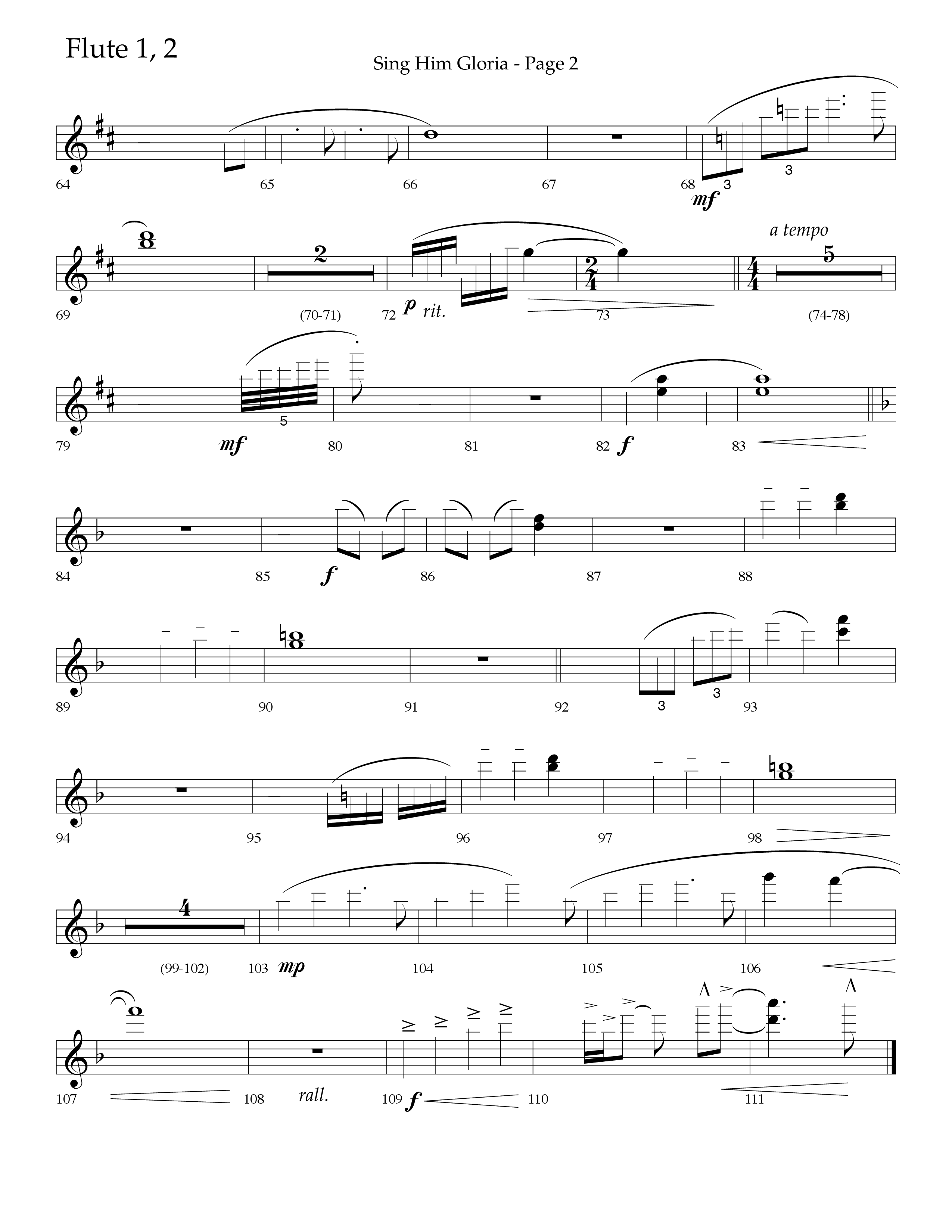 Sing Him Gloria (Choral Anthem SATB) Flute 1/2 (Lifeway Choral / Arr. J. Daniel Smith)