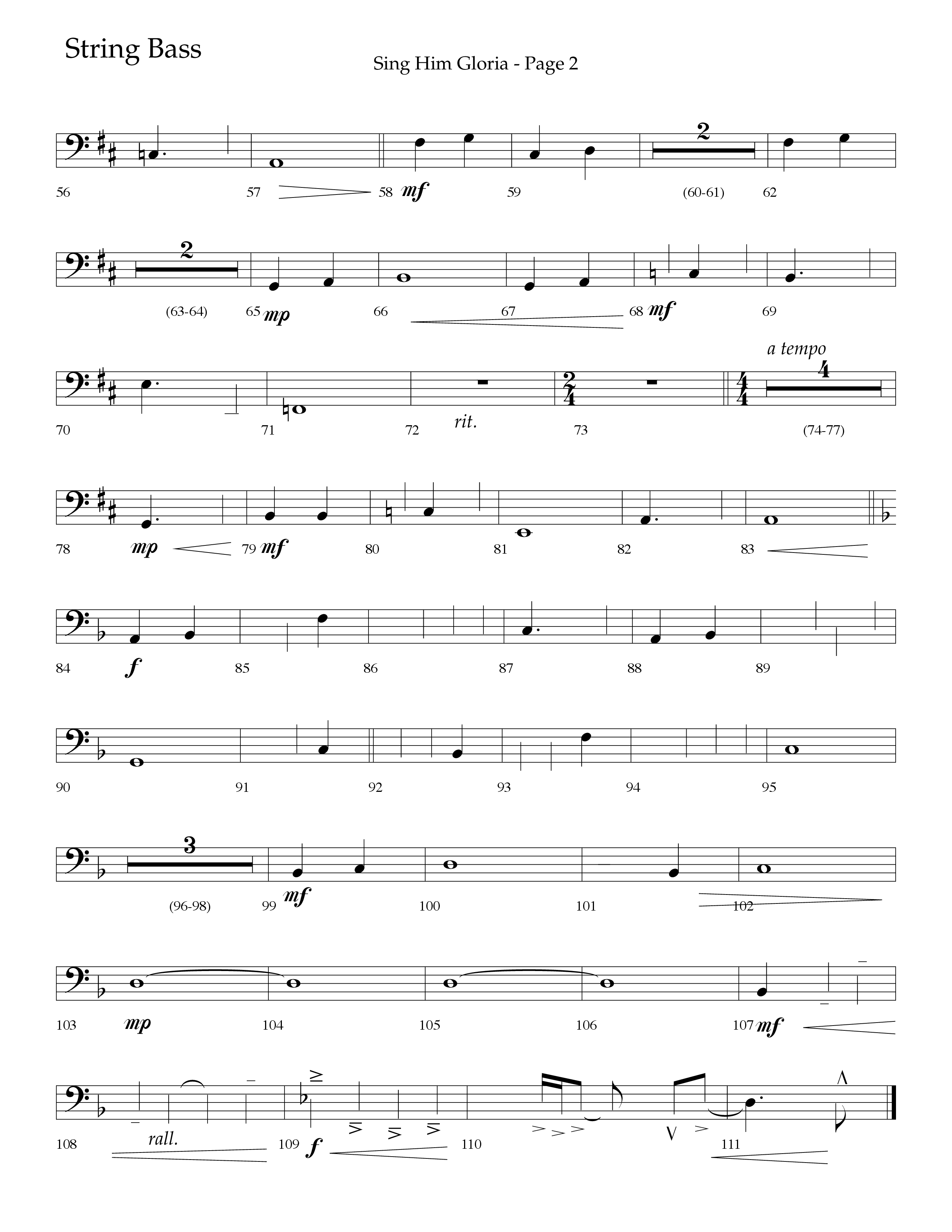 Sing Him Gloria (Choral Anthem SATB) String Bass (Lifeway Choral / Arr. J. Daniel Smith)