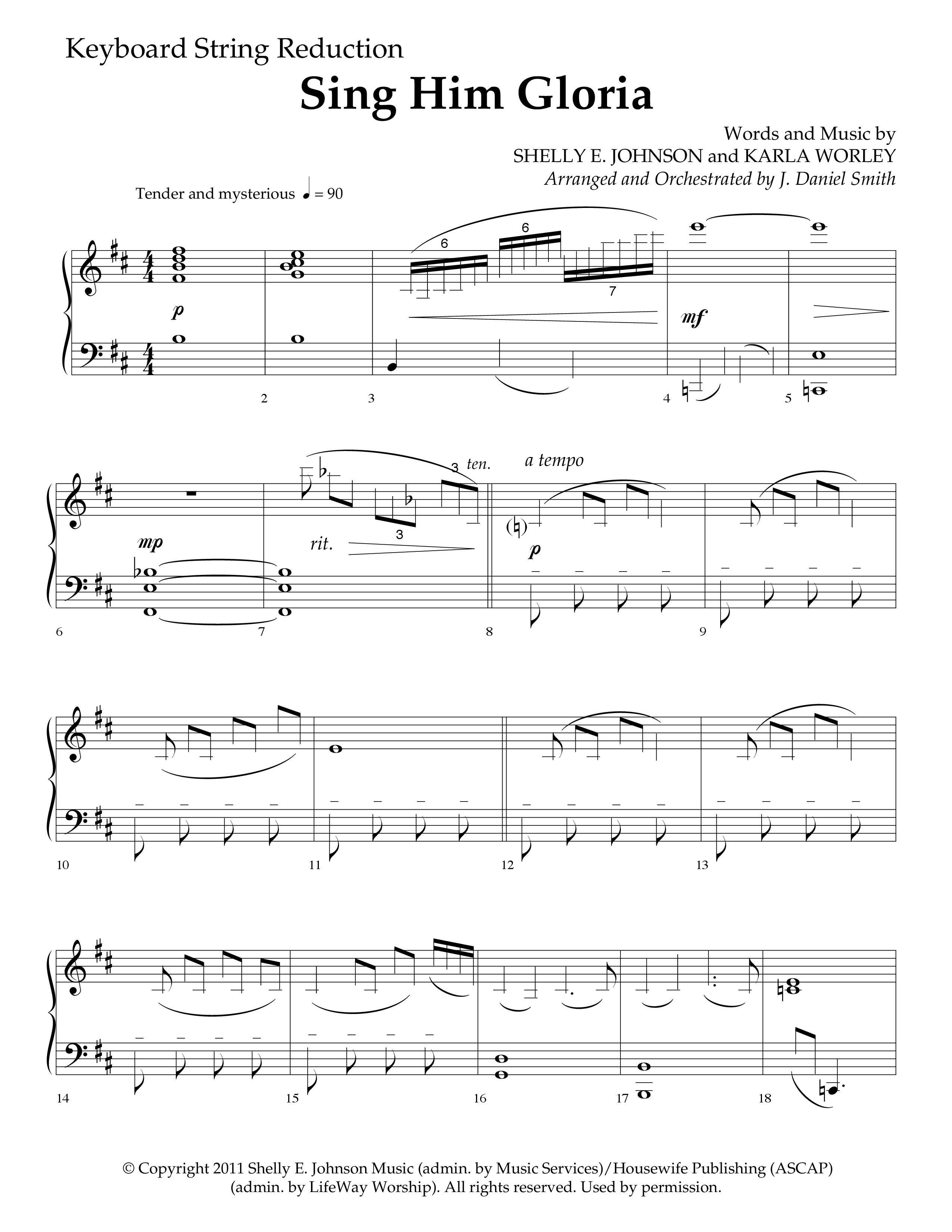 Sing Him Gloria (Choral Anthem SATB) String Reduction (Lifeway Choral / Arr. J. Daniel Smith)