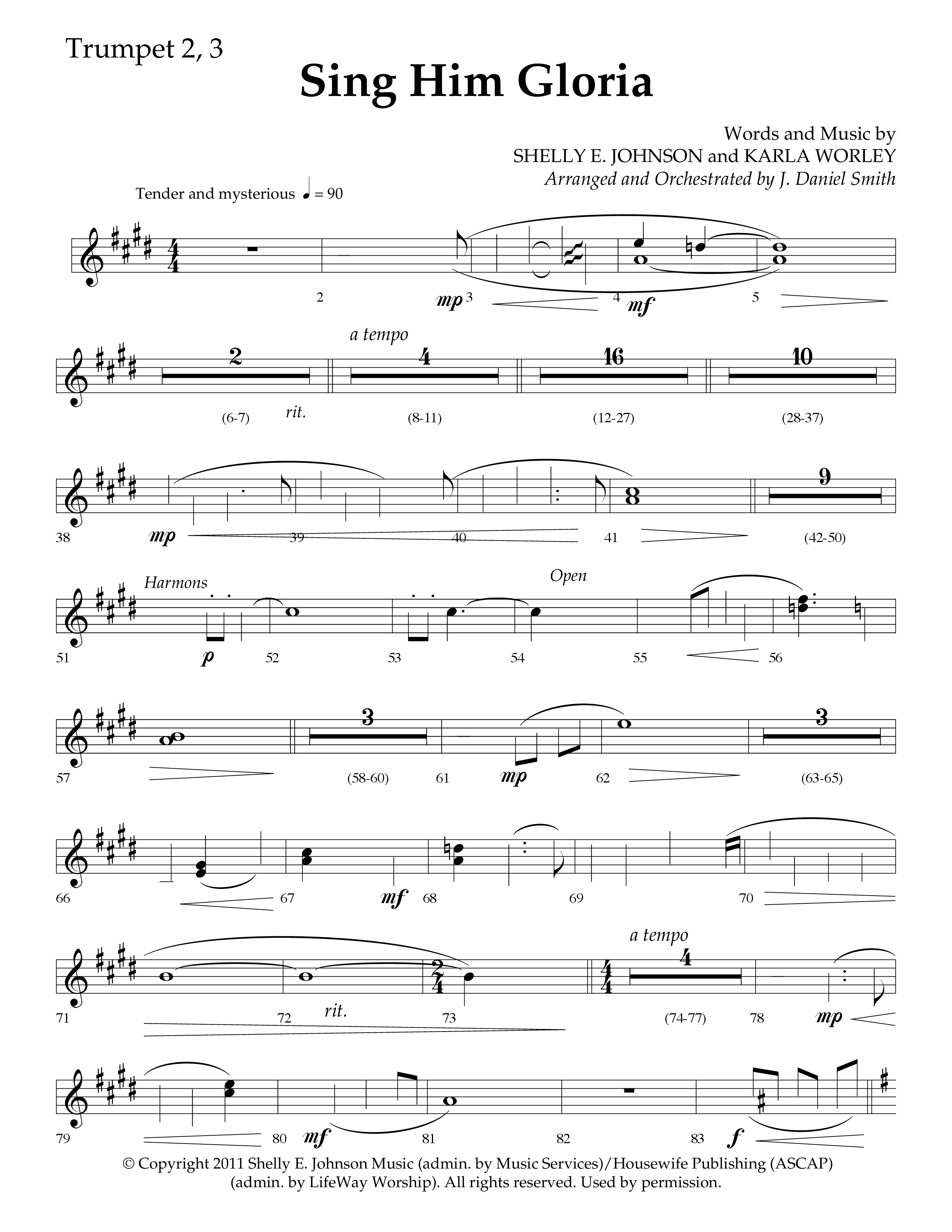 Sing Him Gloria (Choral Anthem SATB) Trumpet 2/3 (Lifeway Choral / Arr. J. Daniel Smith)