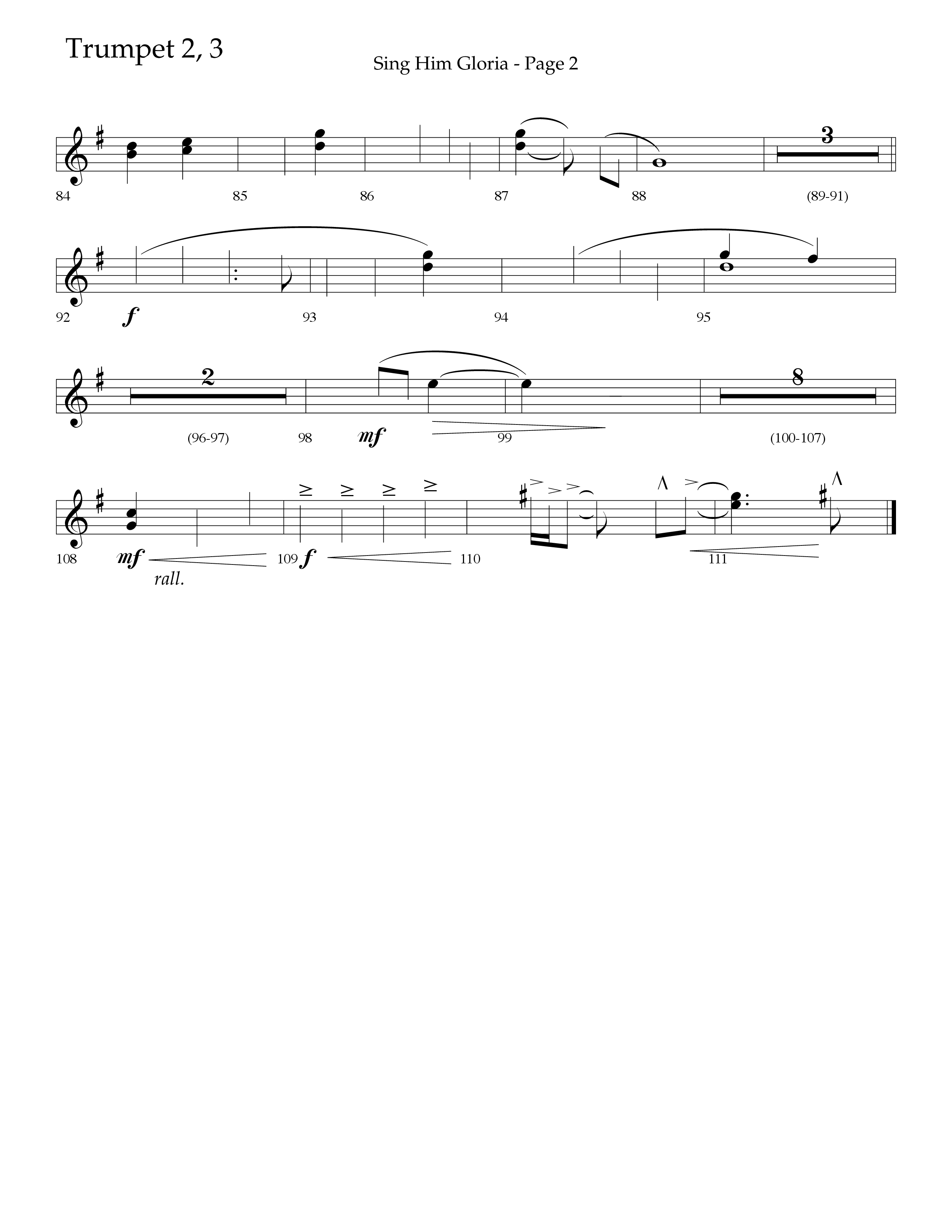 Sing Him Gloria (Choral Anthem SATB) Trumpet 2/3 (Lifeway Choral / Arr. J. Daniel Smith)