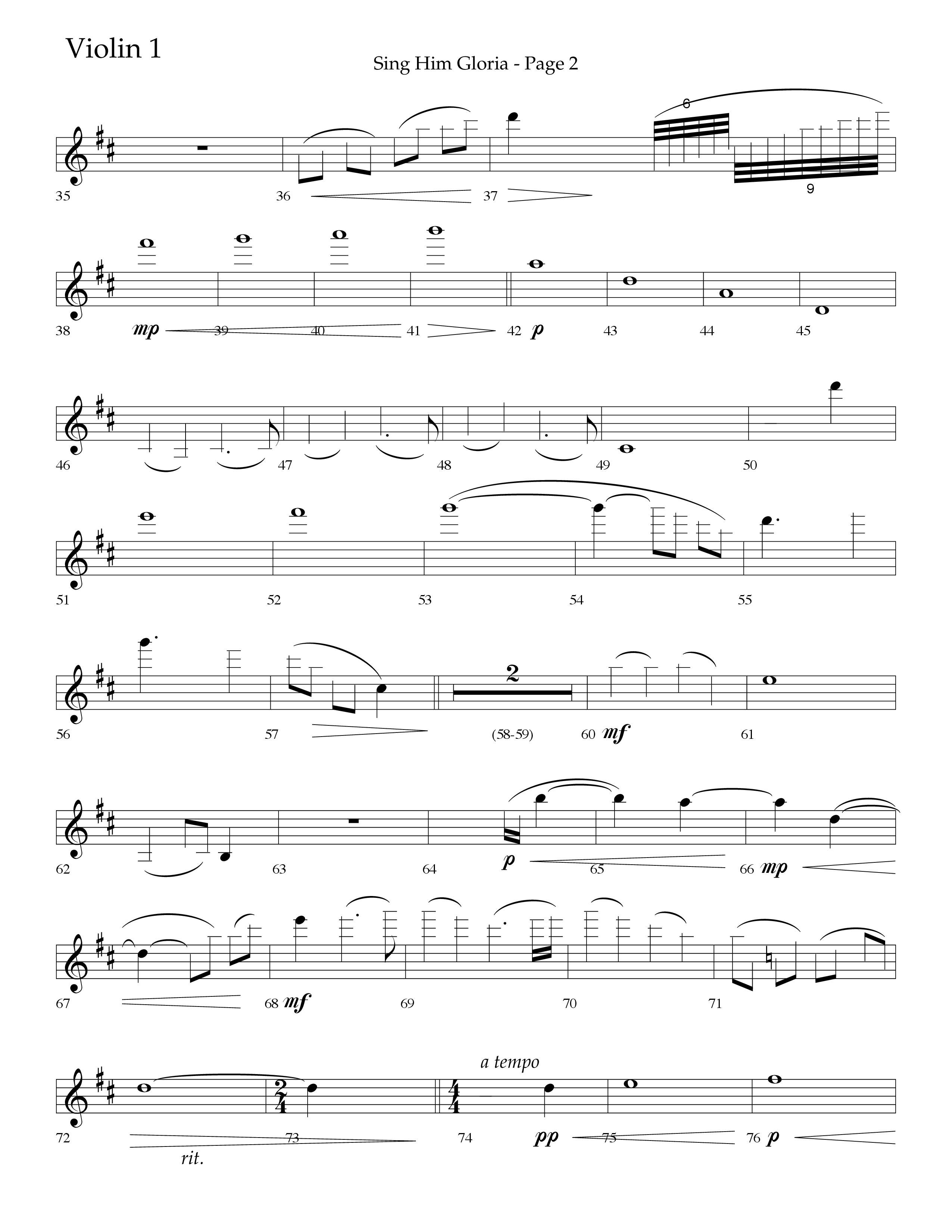 Sing Him Gloria (Choral Anthem SATB) Violin 1 (Lifeway Choral / Arr. J. Daniel Smith)