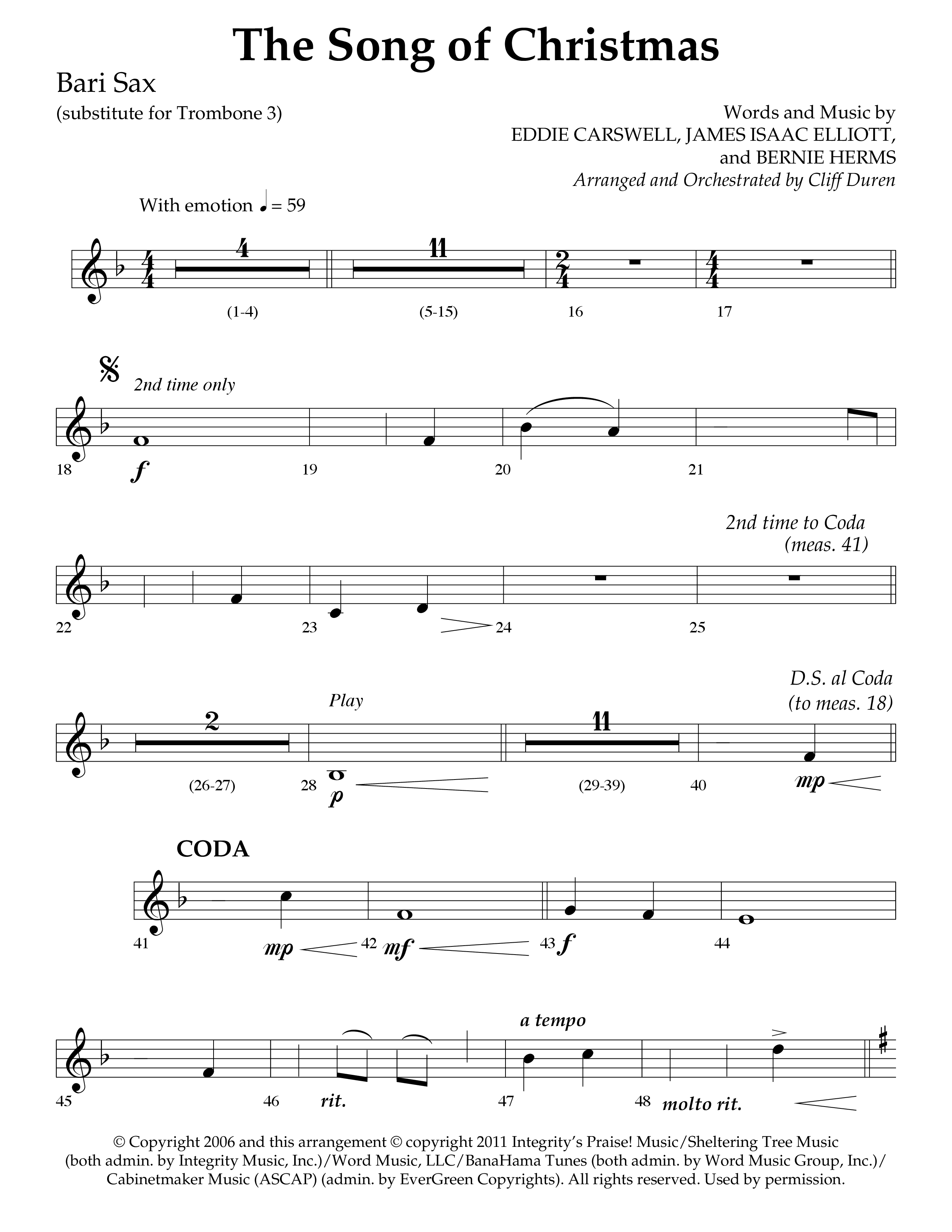 The Song Of Christmas (Choral Anthem SATB) Bari Sax (Lifeway Choral / Arr. Cliff Duren)