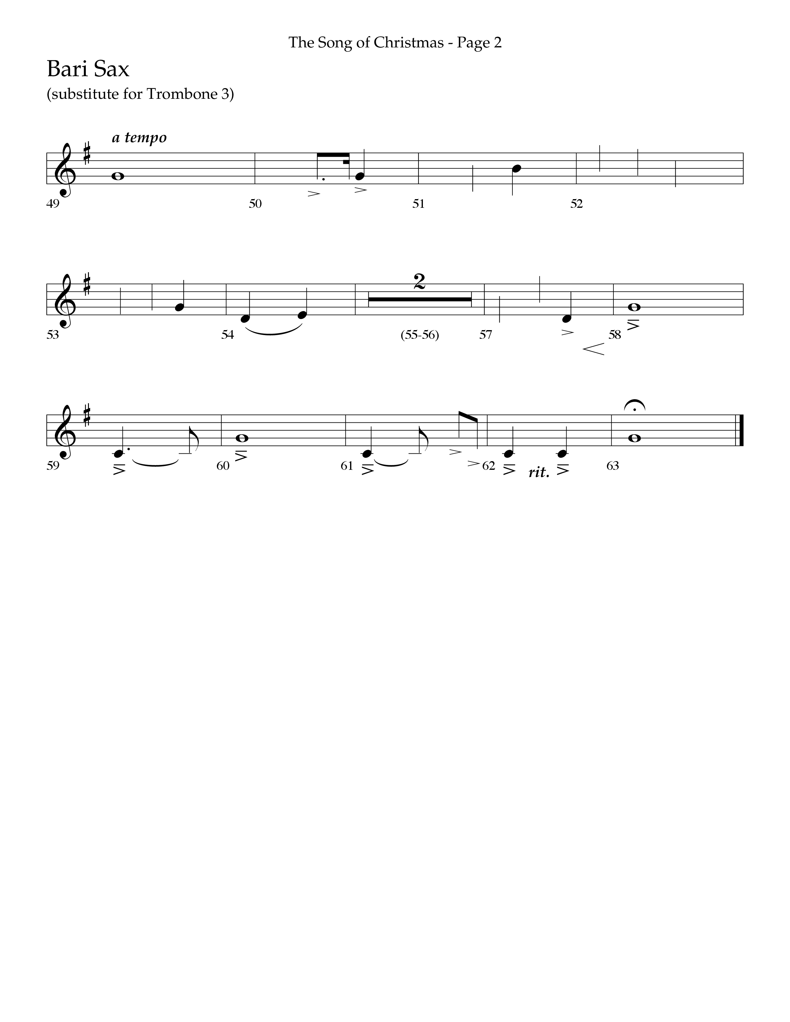 The Song Of Christmas (Choral Anthem SATB) Bari Sax (Lifeway Choral / Arr. Cliff Duren)