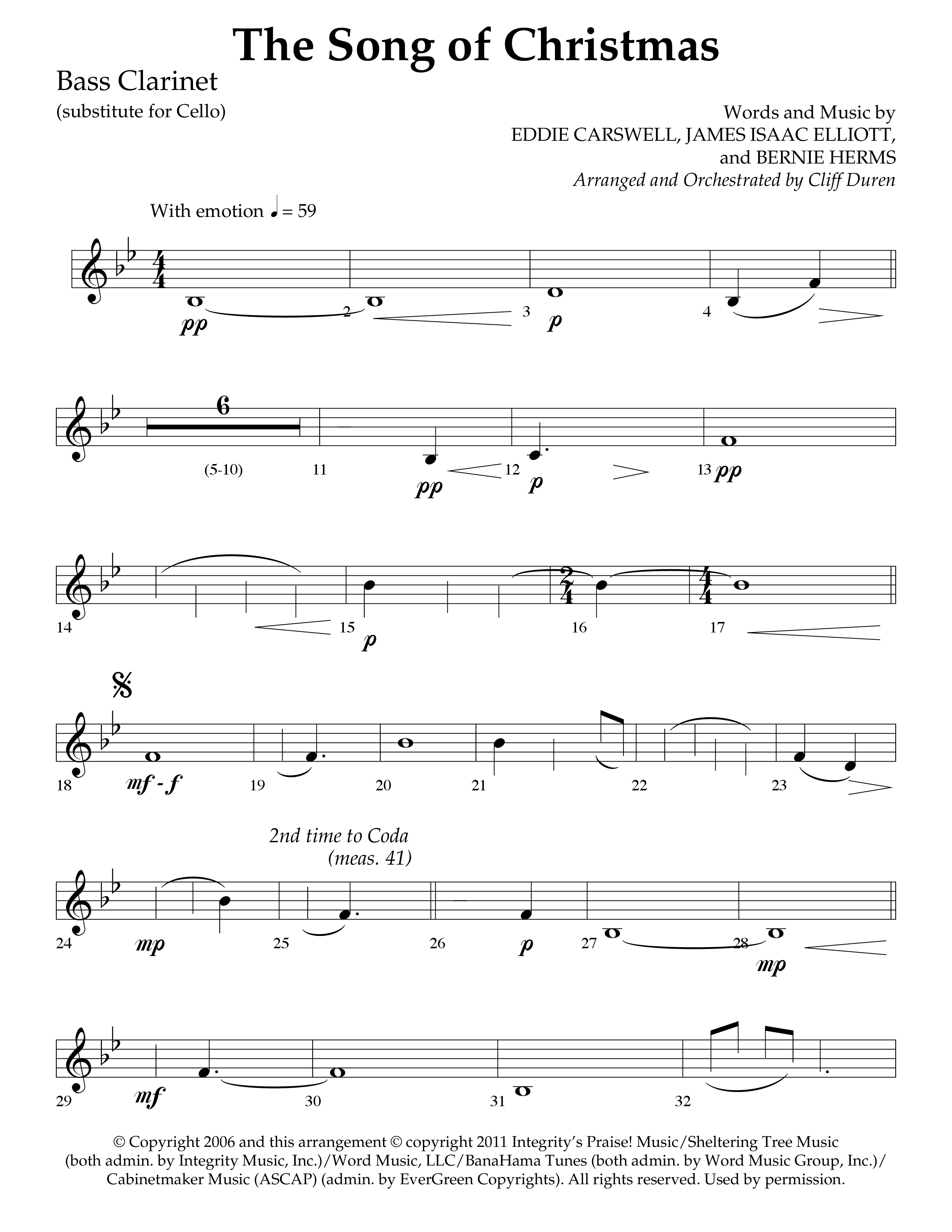 The Song Of Christmas (Choral Anthem SATB) Bass Clarinet (Lifeway Choral / Arr. Cliff Duren)