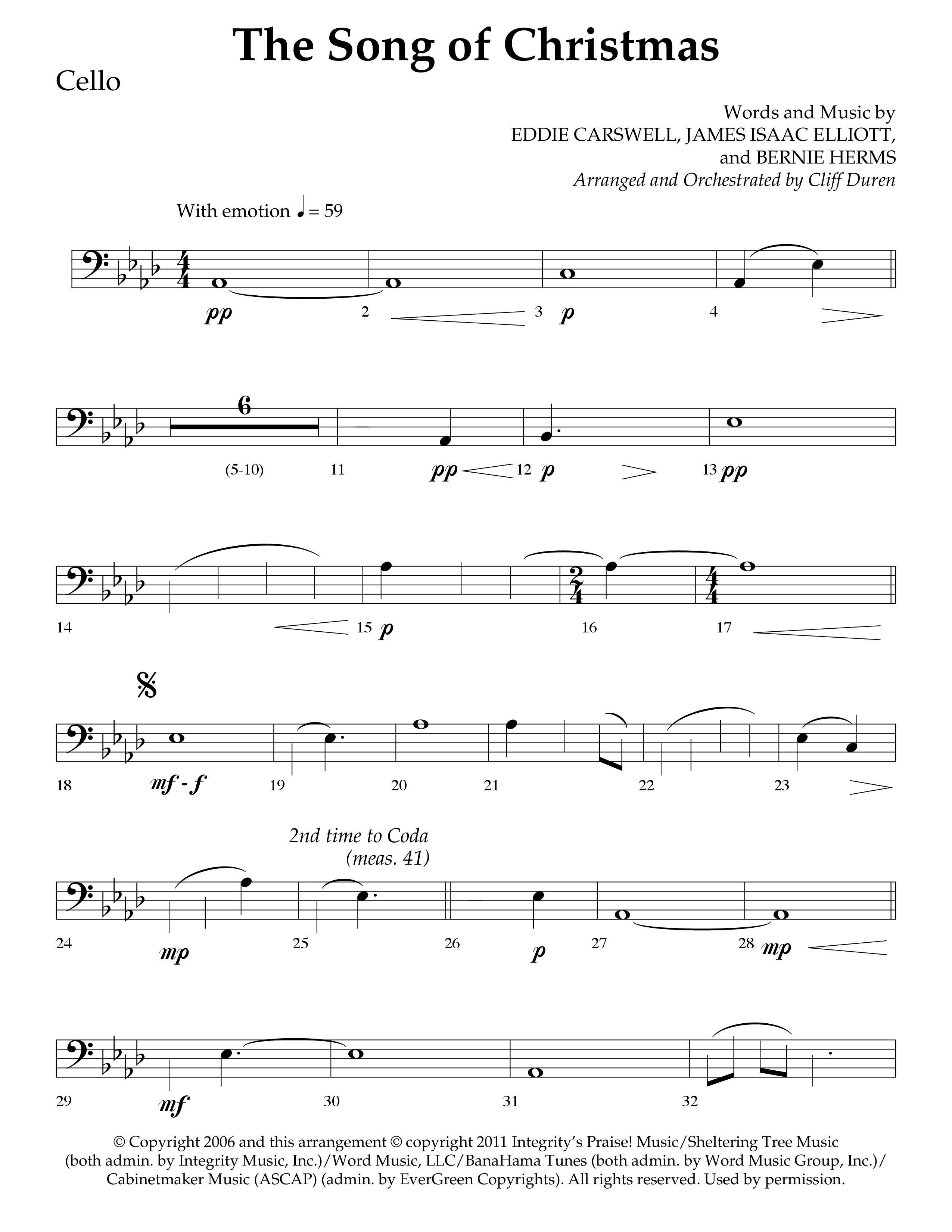 The Song Of Christmas (Choral Anthem SATB) Cello (Lifeway Choral / Arr. Cliff Duren)