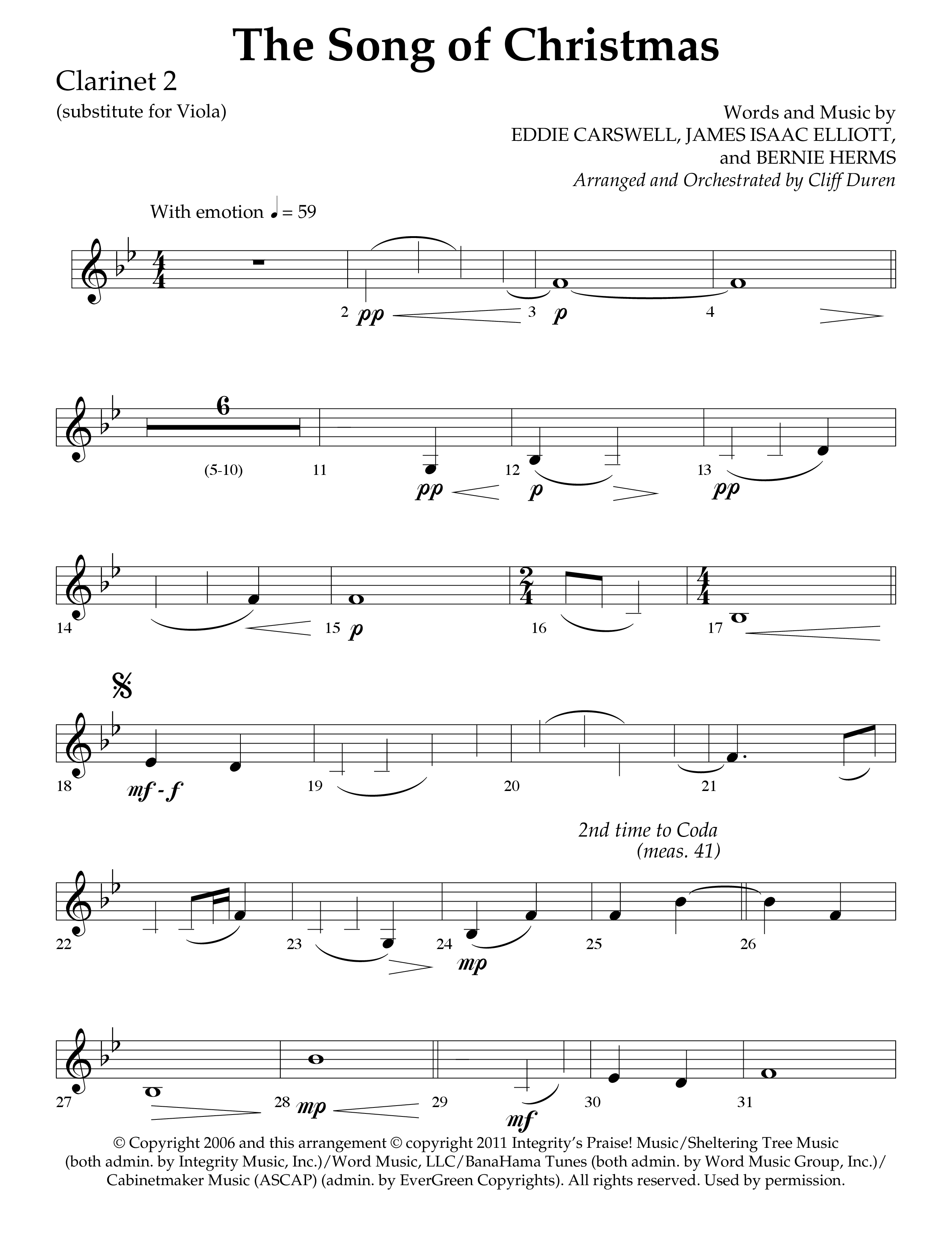The Song Of Christmas (Choral Anthem SATB) Clarinet 1/2 (Lifeway Choral / Arr. Cliff Duren)
