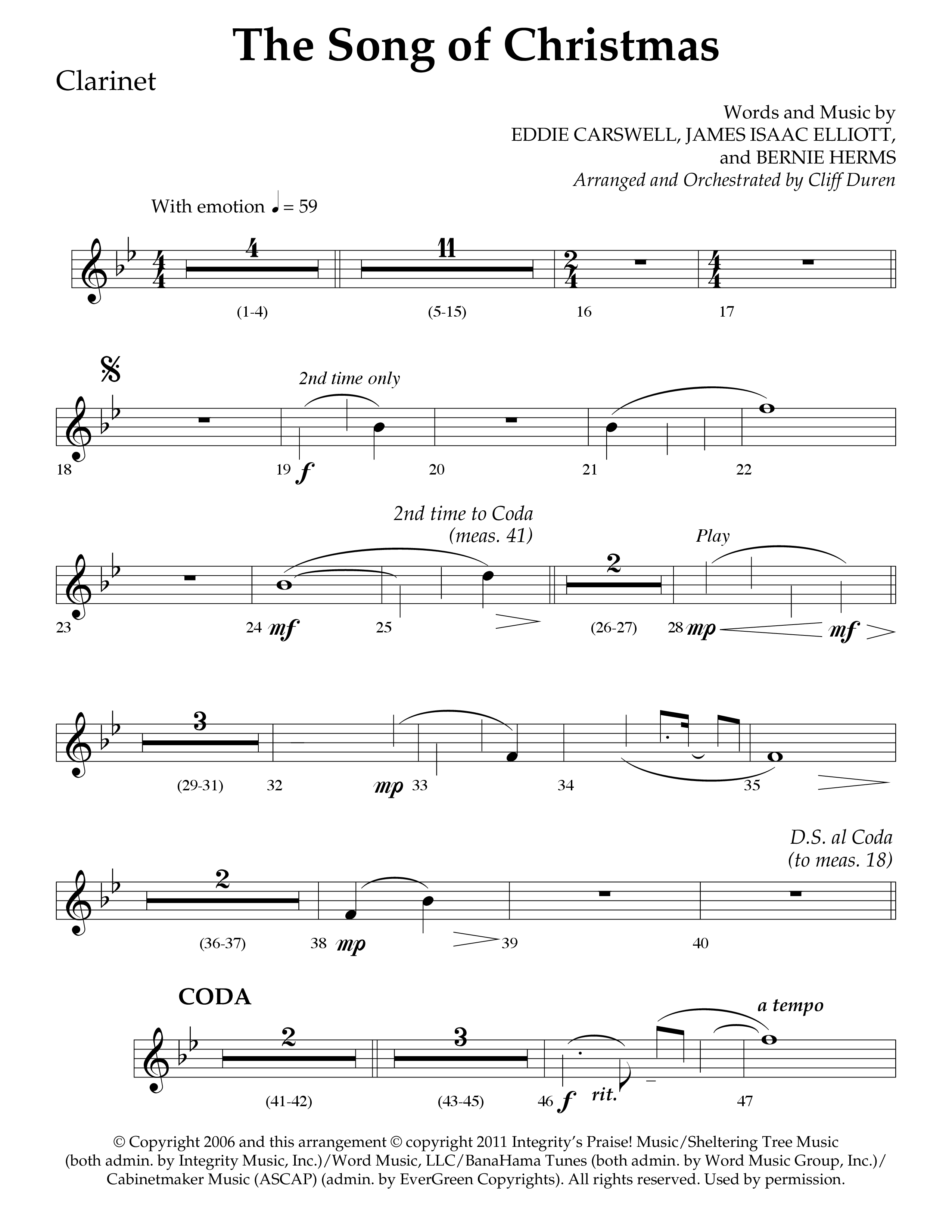 The Song Of Christmas (Choral Anthem SATB) Clarinet 1/2 (Lifeway Choral / Arr. Cliff Duren)