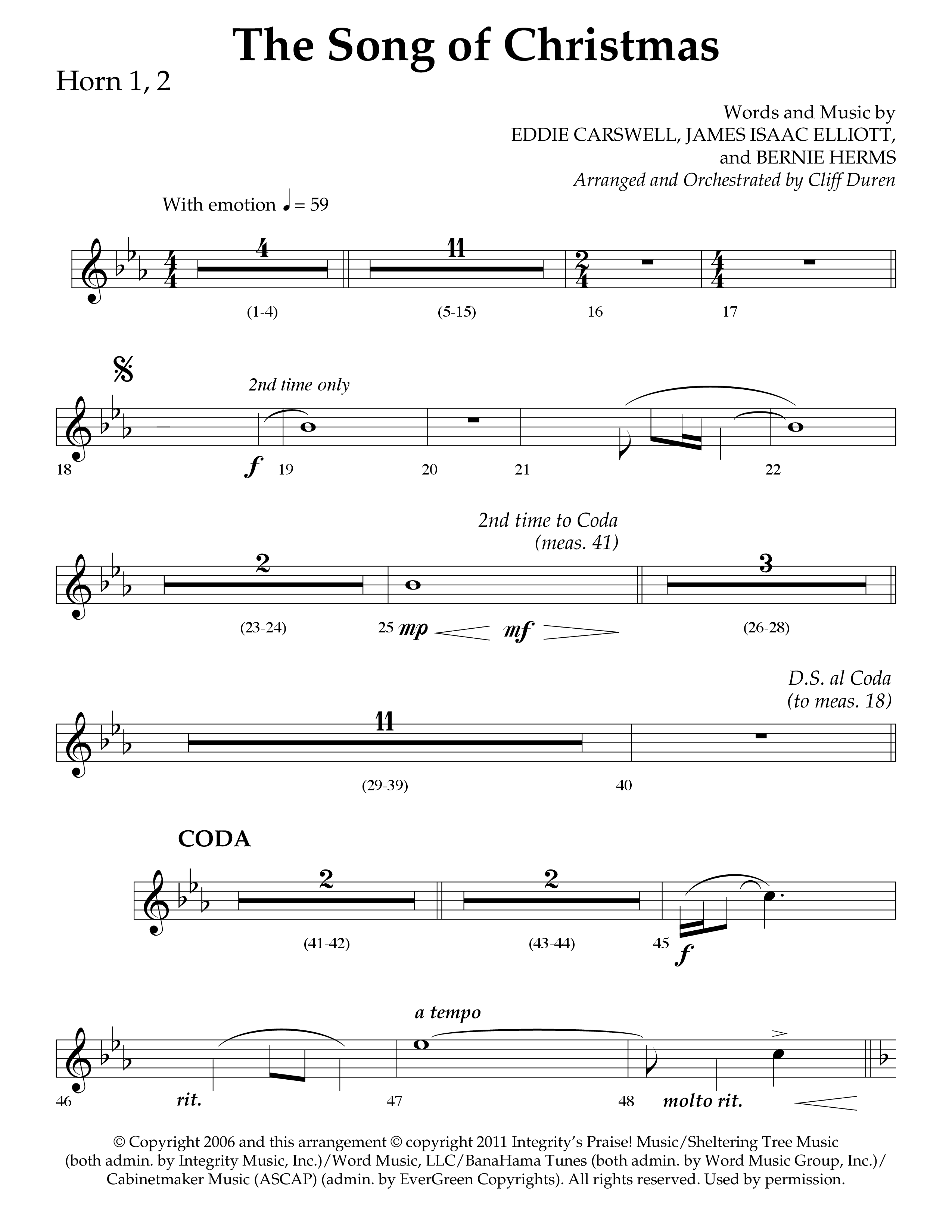 The Song Of Christmas (Choral Anthem SATB) French Horn 1/2 (Lifeway Choral / Arr. Cliff Duren)