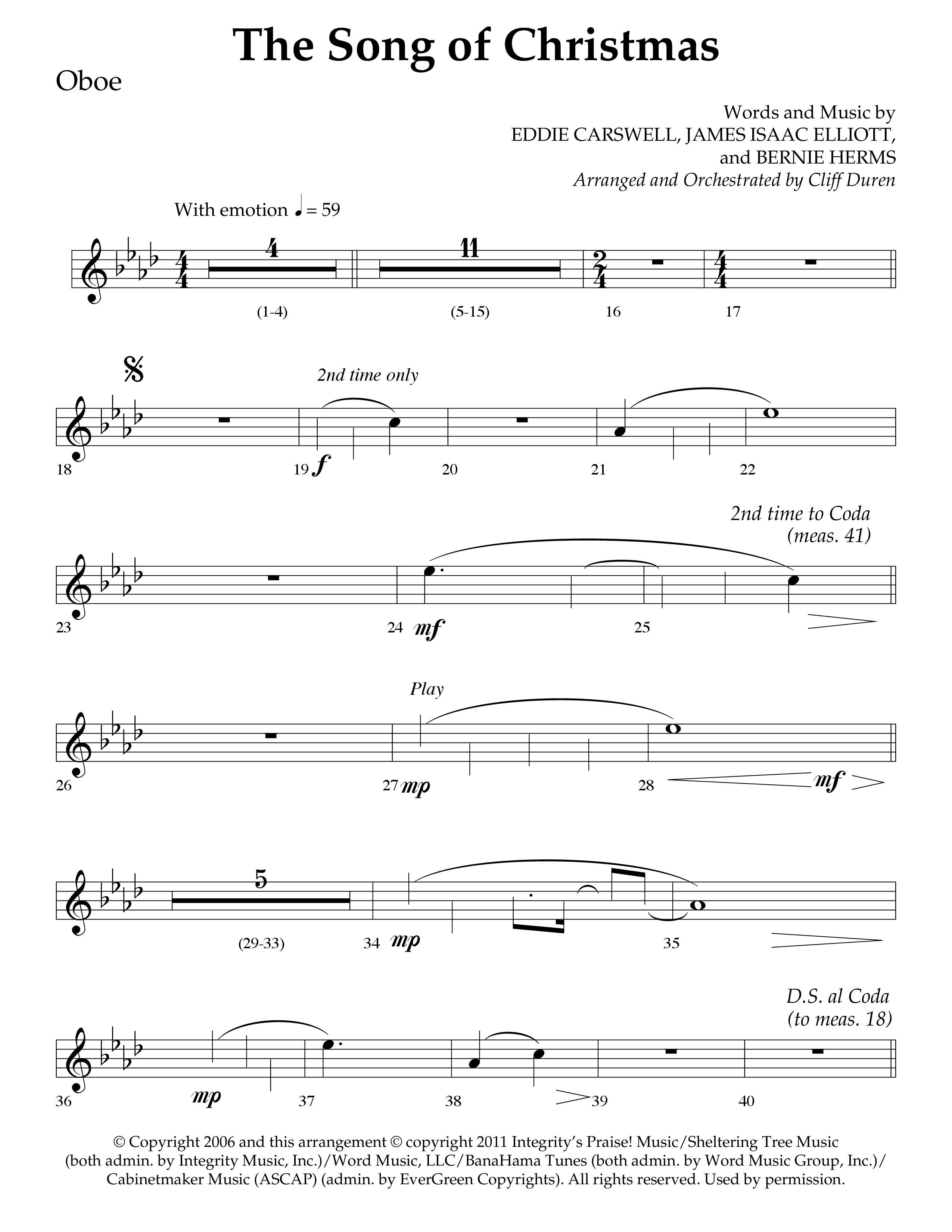 The Song Of Christmas (Choral Anthem SATB) Oboe (Lifeway Choral / Arr. Cliff Duren)