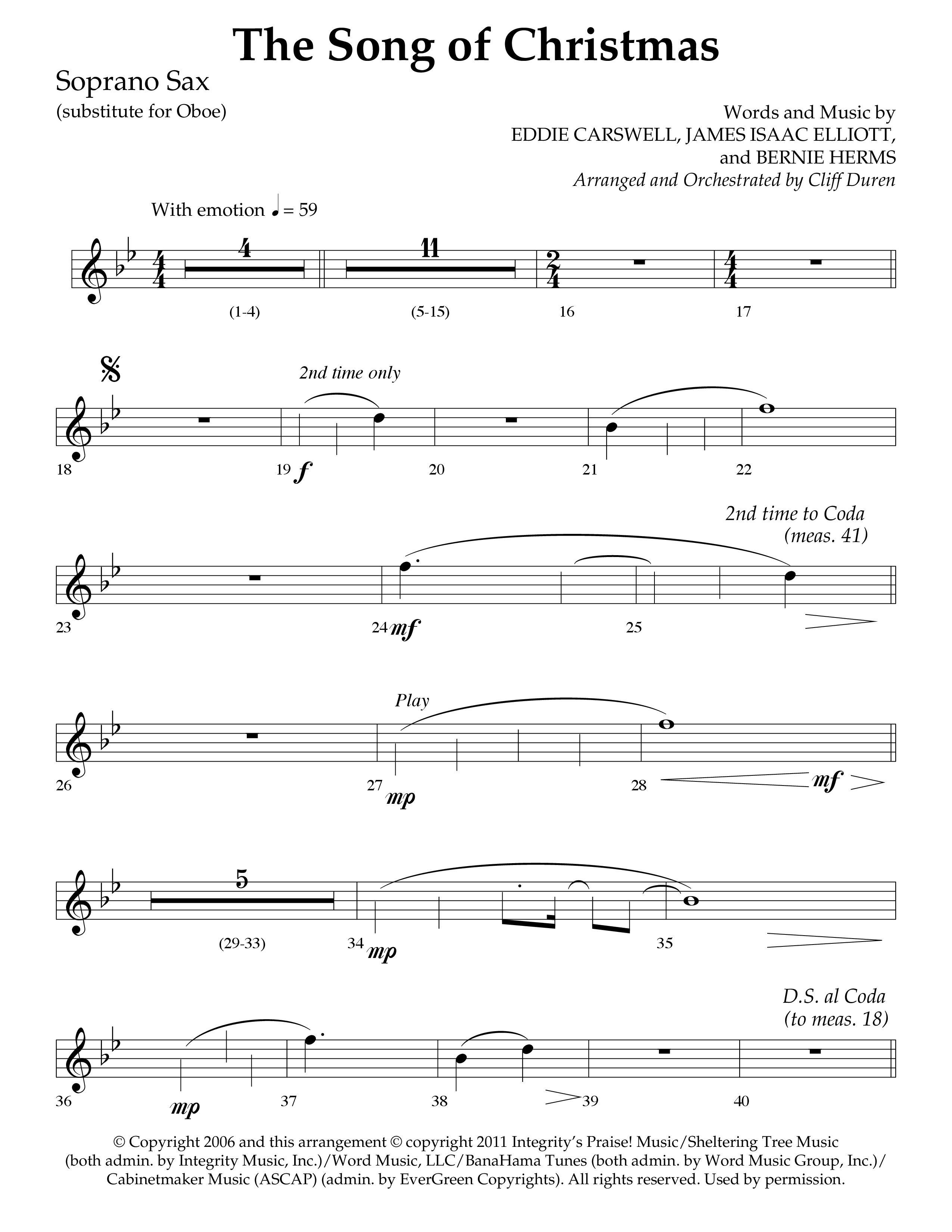 The Song Of Christmas (Choral Anthem SATB) Soprano Sax (Lifeway Choral / Arr. Cliff Duren)