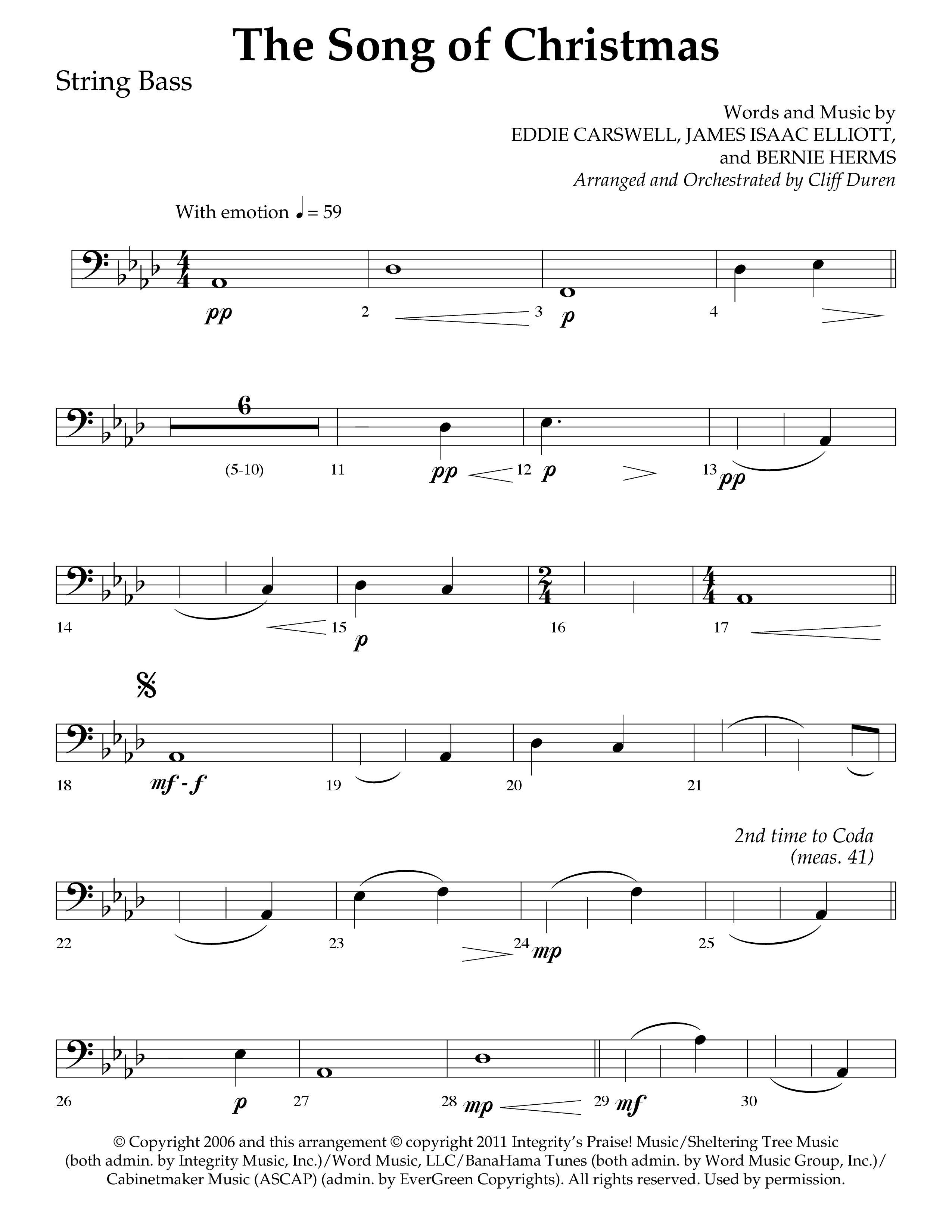 The Song Of Christmas (Choral Anthem SATB) String Bass (Lifeway Choral / Arr. Cliff Duren)