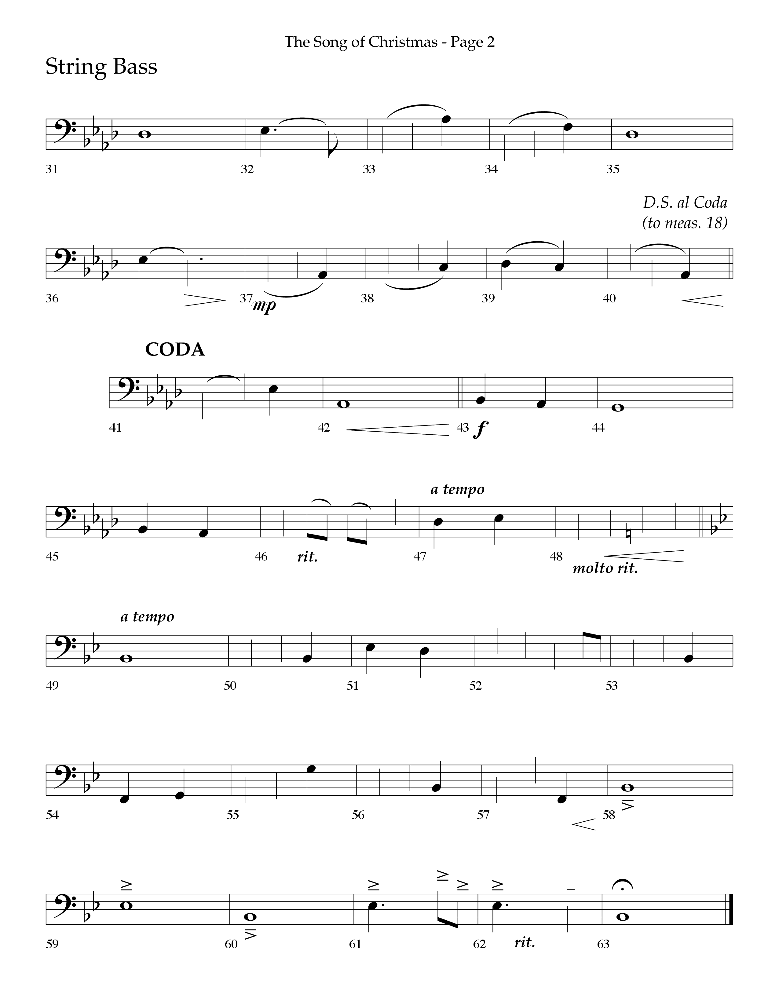 The Song Of Christmas (Choral Anthem SATB) String Bass (Lifeway Choral / Arr. Cliff Duren)