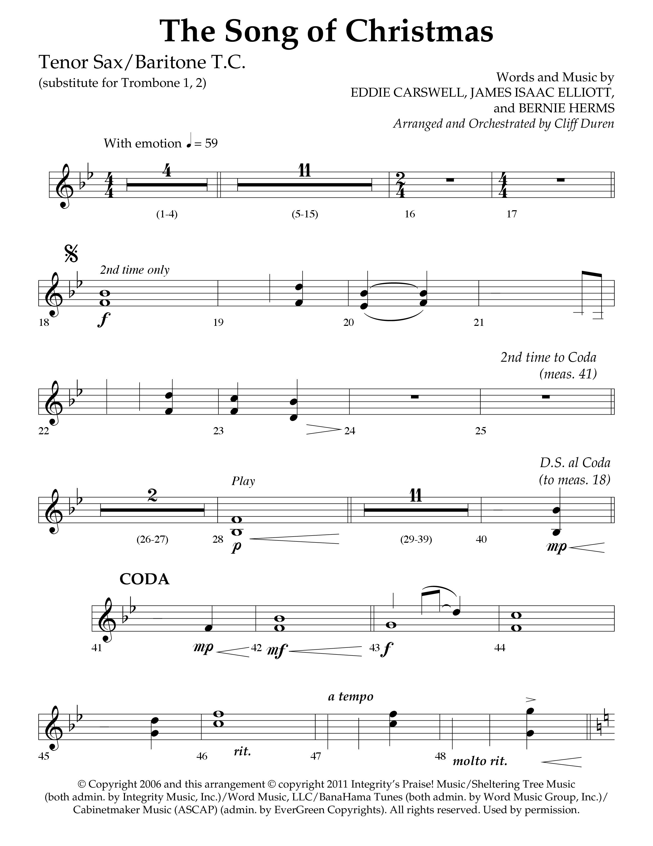 The Song Of Christmas (Choral Anthem SATB) Tenor Sax/Baritone T.C. (Lifeway Choral / Arr. Cliff Duren)