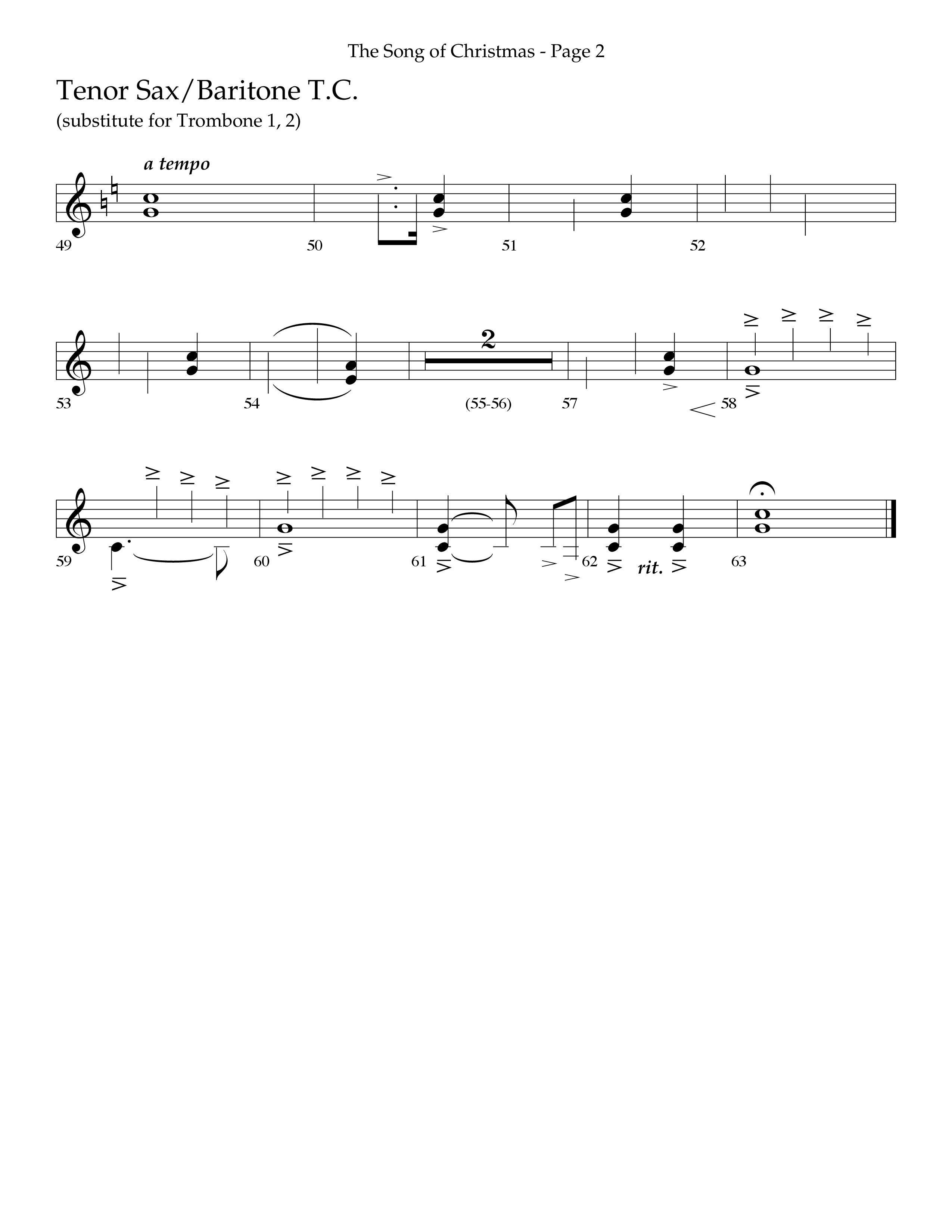 The Song Of Christmas (Choral Anthem SATB) Tenor Sax/Baritone T.C. (Lifeway Choral / Arr. Cliff Duren)