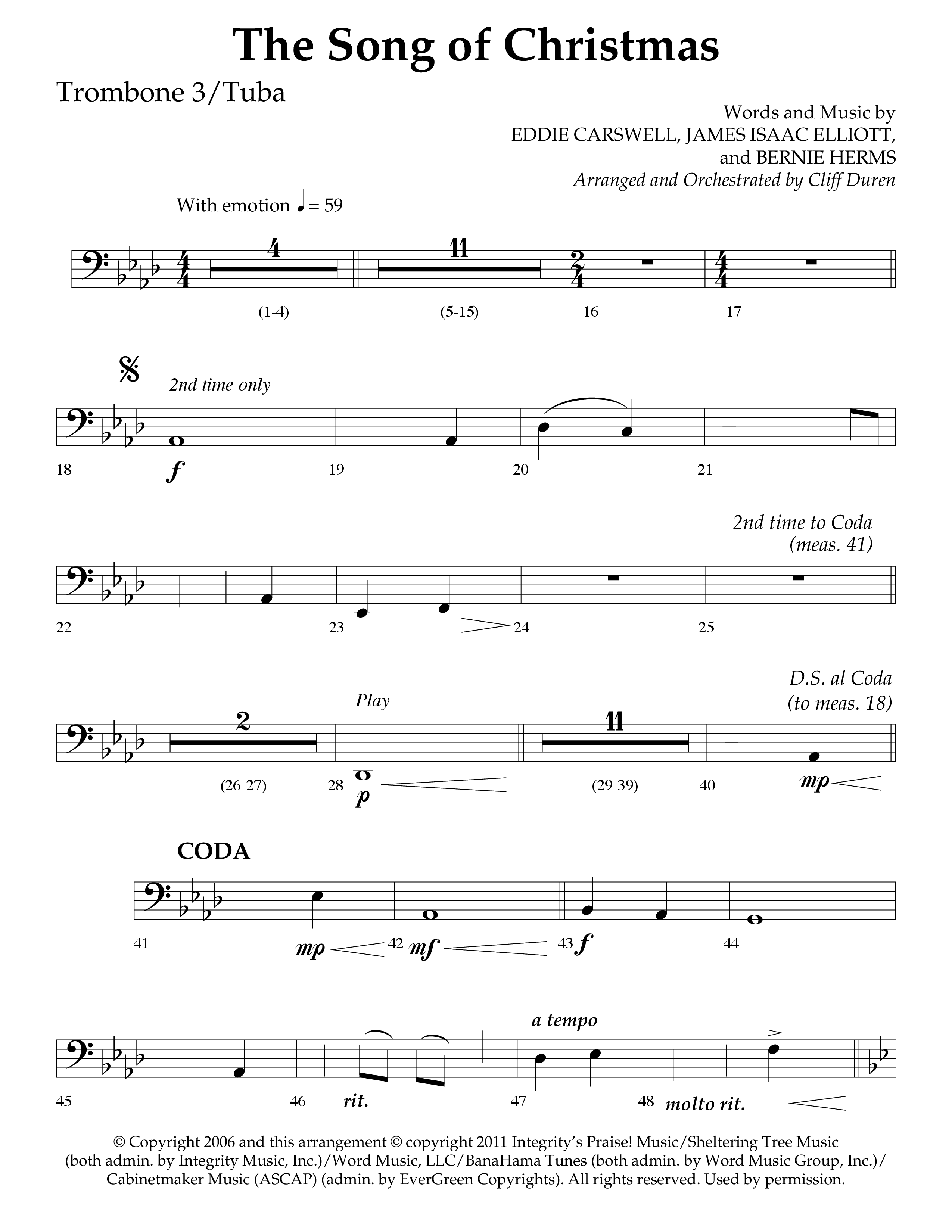 The Song Of Christmas (Choral Anthem SATB) Trombone 3/Tuba (Lifeway Choral / Arr. Cliff Duren)
