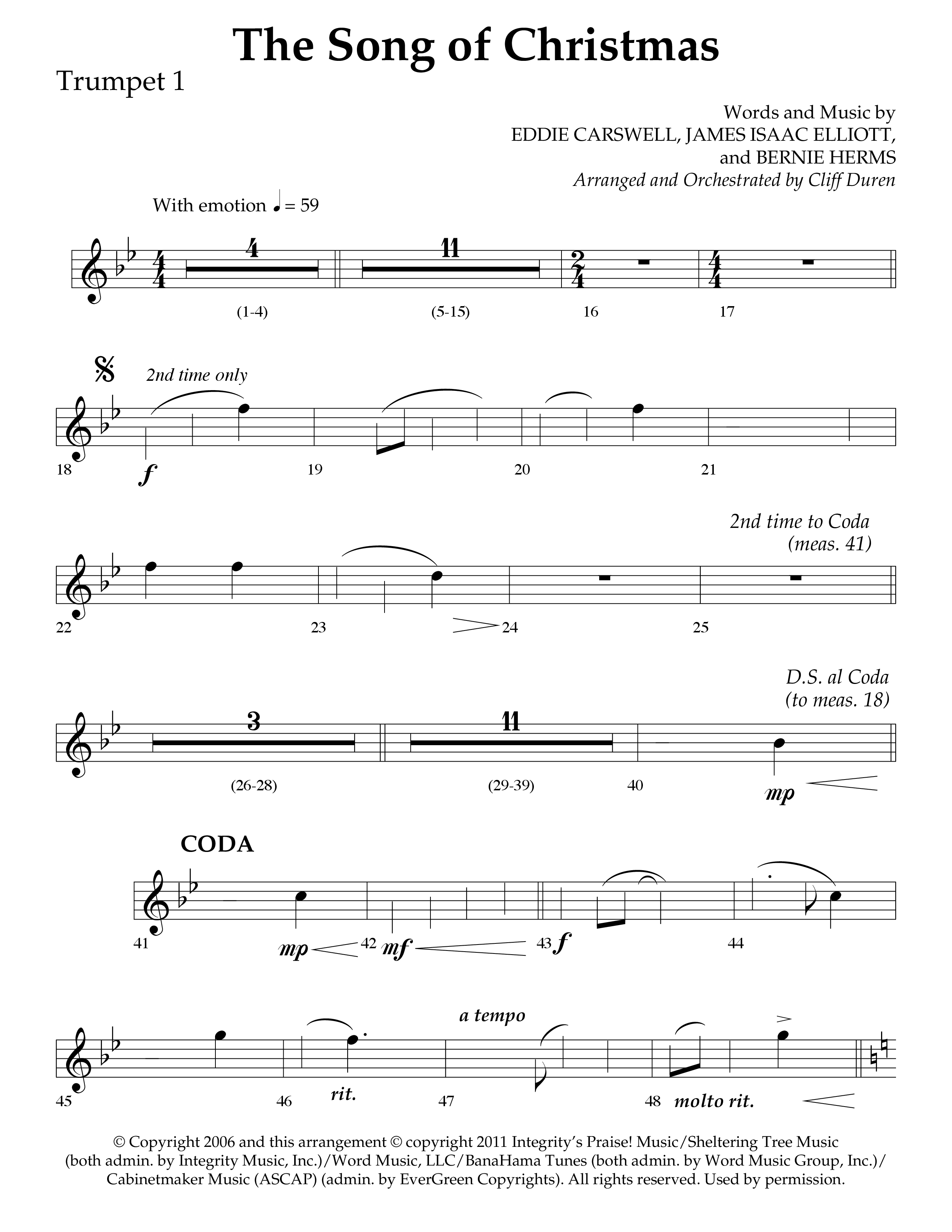 The Song Of Christmas (Choral Anthem SATB) Trumpet 1 (Lifeway Choral / Arr. Cliff Duren)