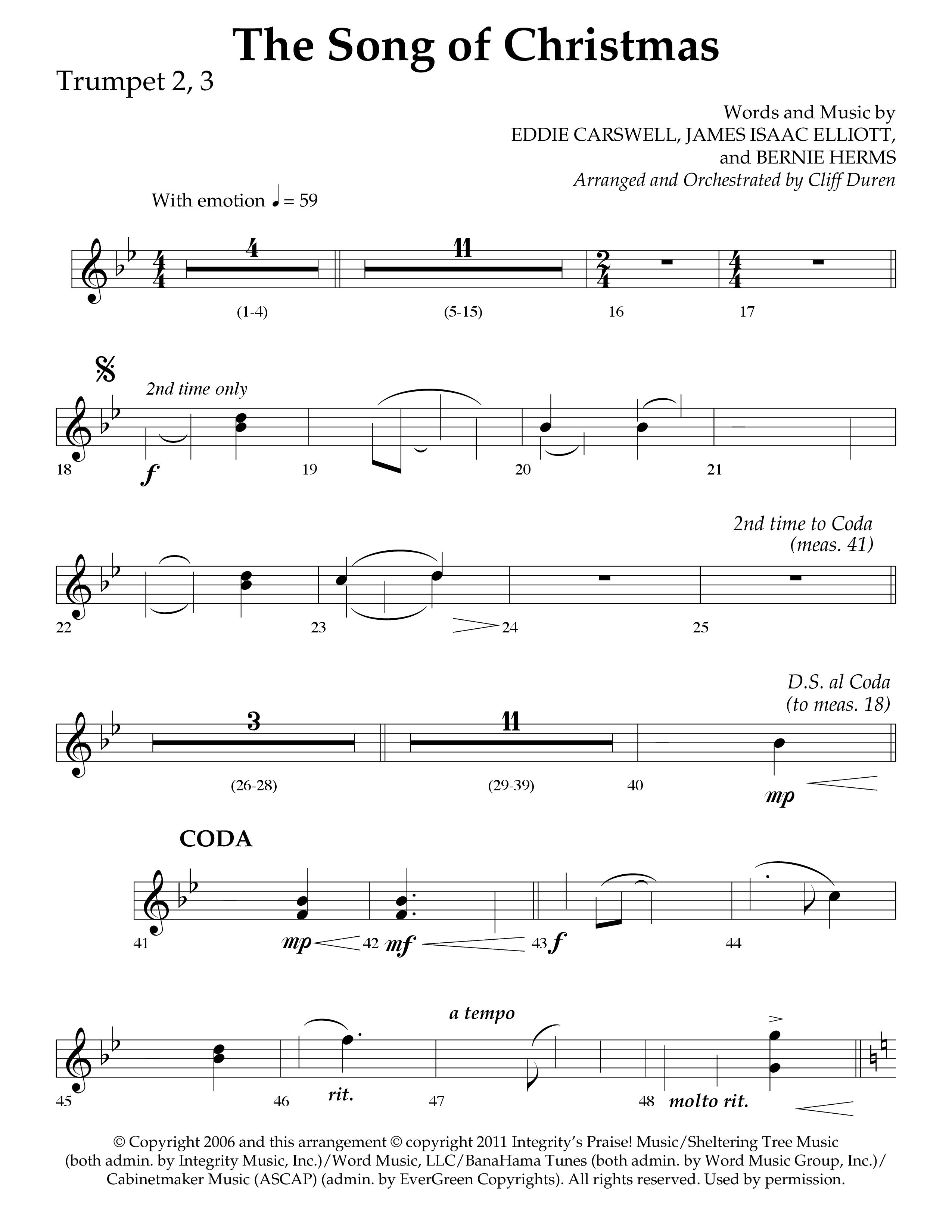 The Song Of Christmas (Choral Anthem SATB) Trumpet 2/3 (Lifeway Choral / Arr. Cliff Duren)