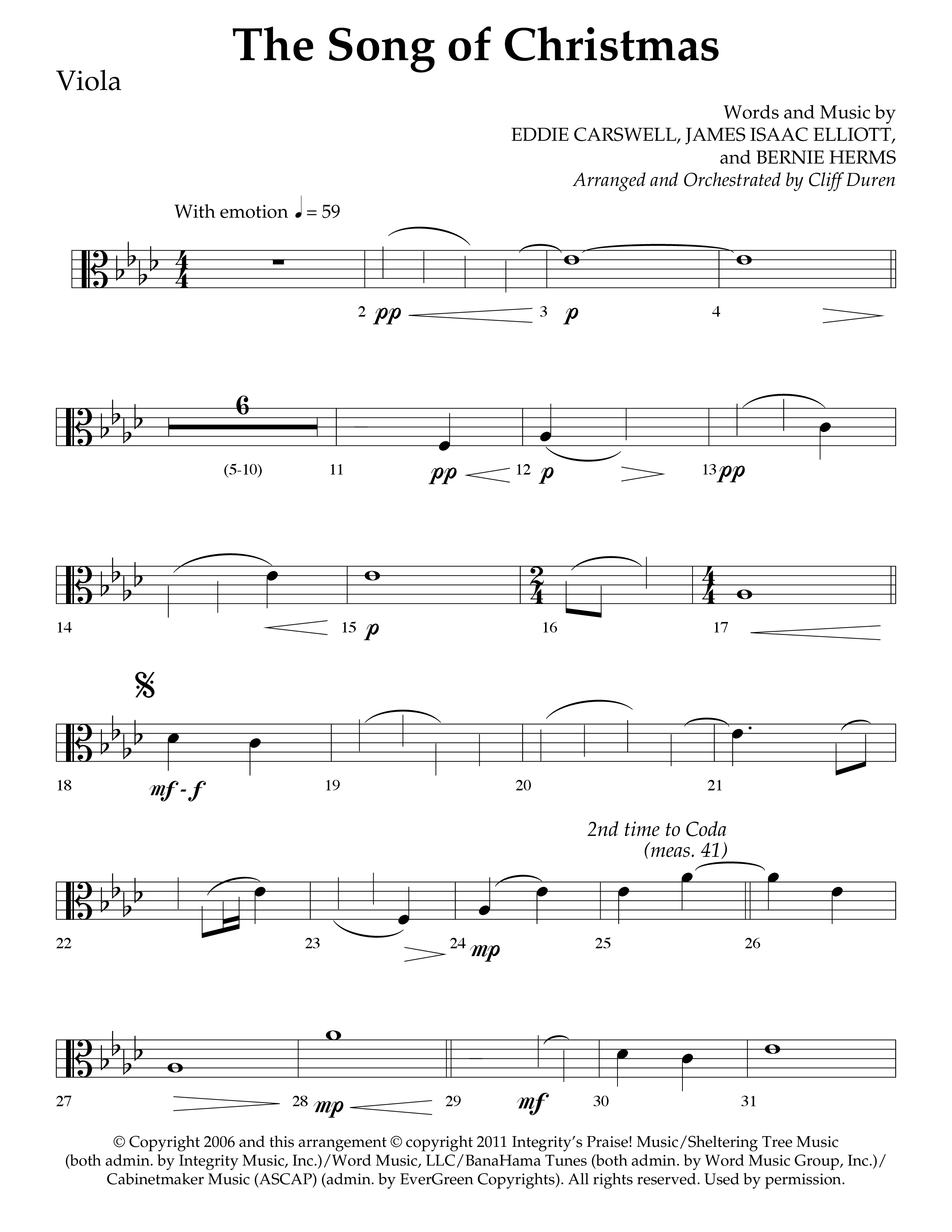 The Song Of Christmas (Choral Anthem SATB) Viola (Lifeway Choral / Arr. Cliff Duren)