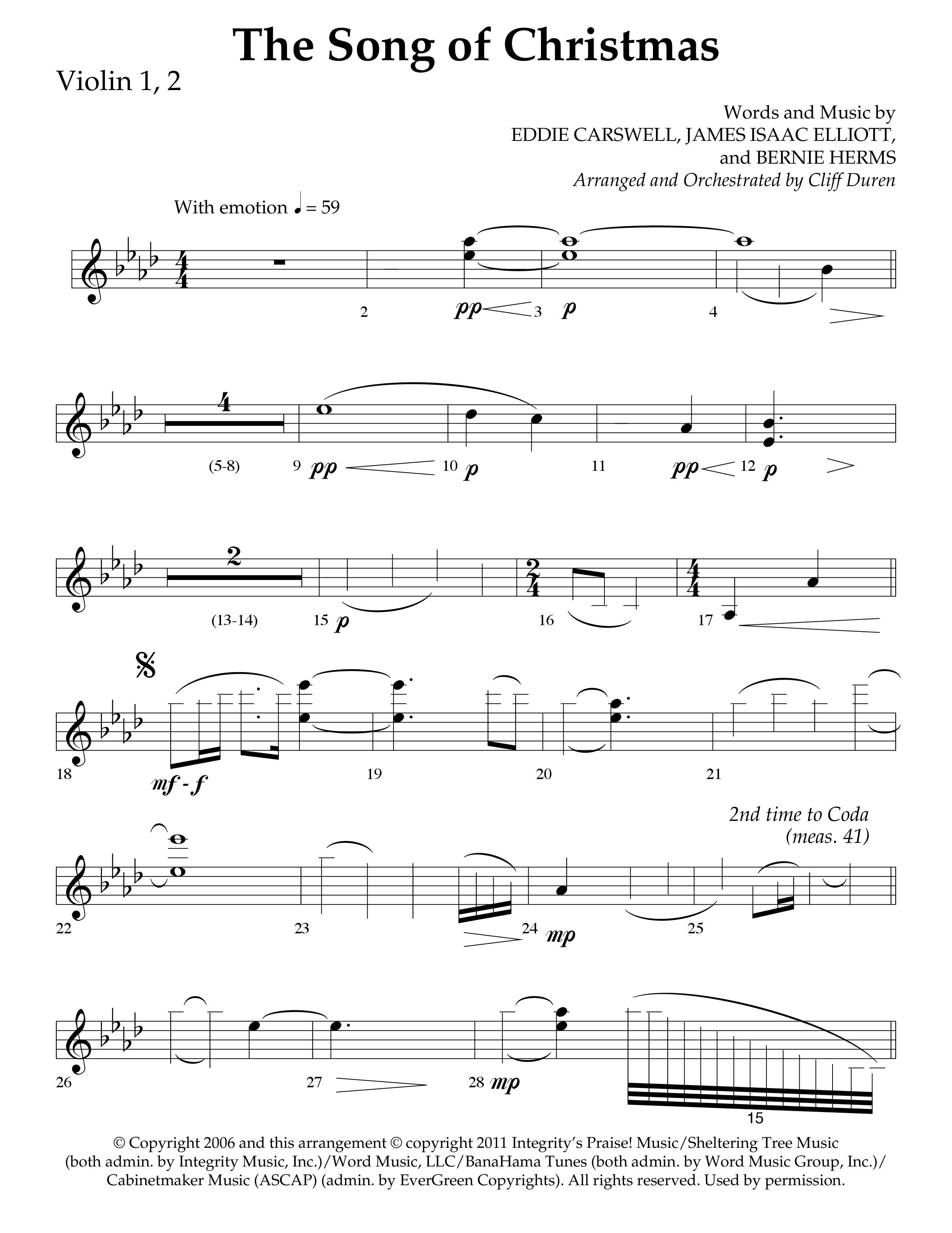The Song Of Christmas (Choral Anthem SATB) Violin 1/2 (Lifeway Choral / Arr. Cliff Duren)
