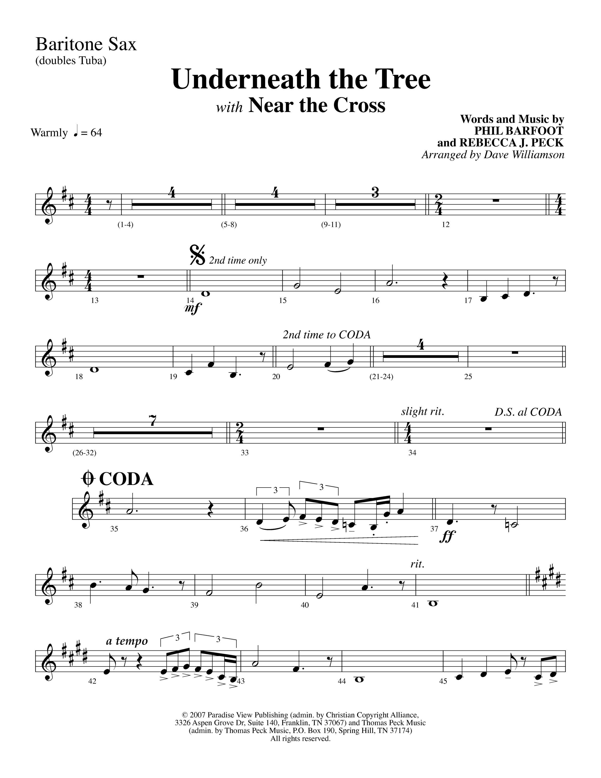 Underneath The Tree (with Near The Cross) (Choral Anthem SATB) Bari Sax (Lifeway Choral / Arr. Dave Williamson)