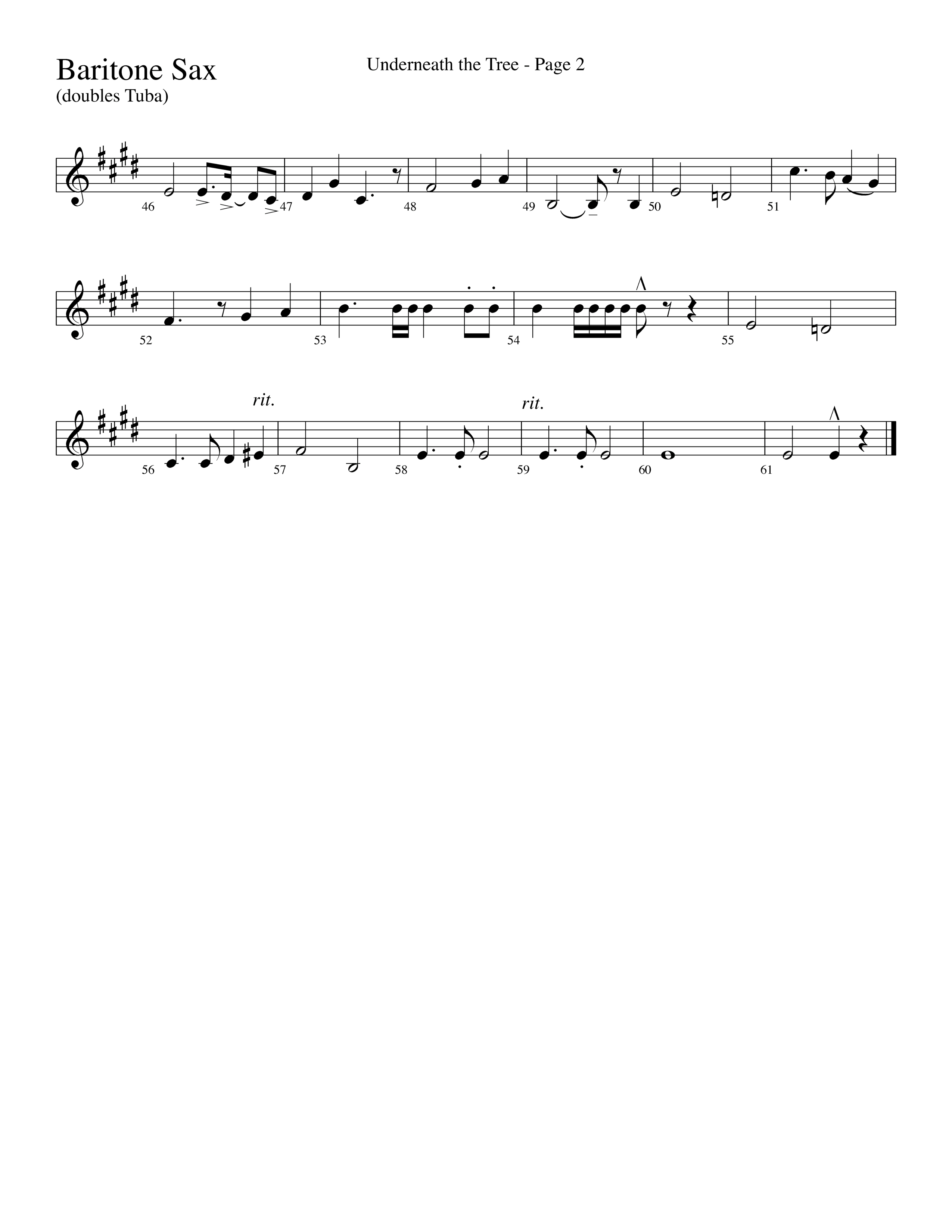 Underneath The Tree (with Near The Cross) (Choral Anthem SATB) Bari Sax (Lifeway Choral / Arr. Dave Williamson)