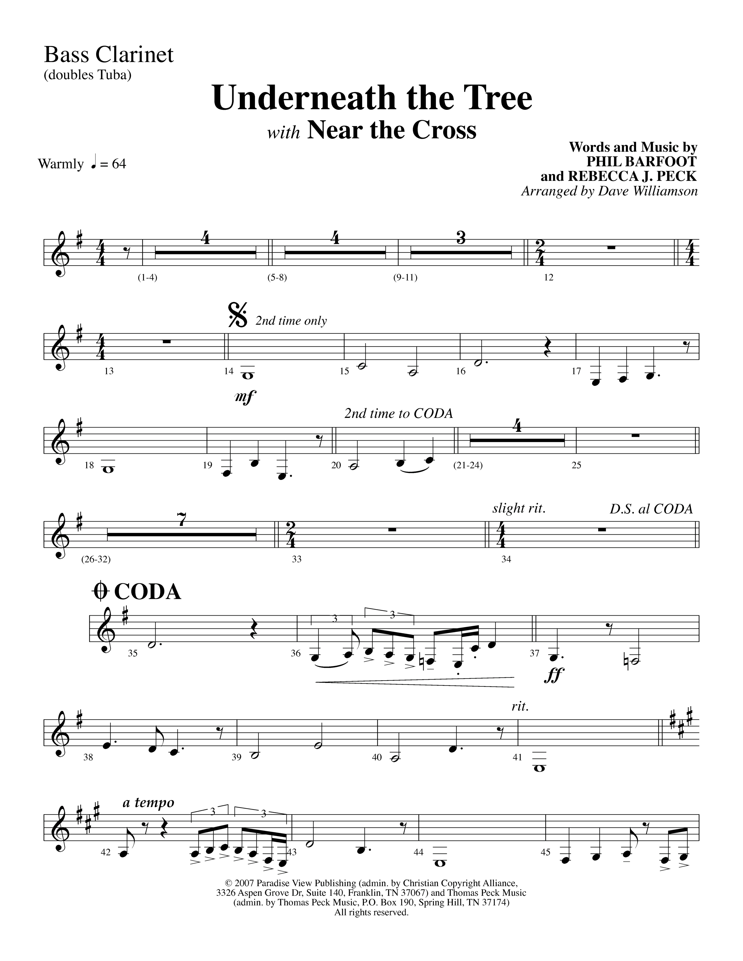Underneath The Tree (with Near The Cross) (Choral Anthem SATB) Bass Clarinet (Lifeway Choral / Arr. Dave Williamson)