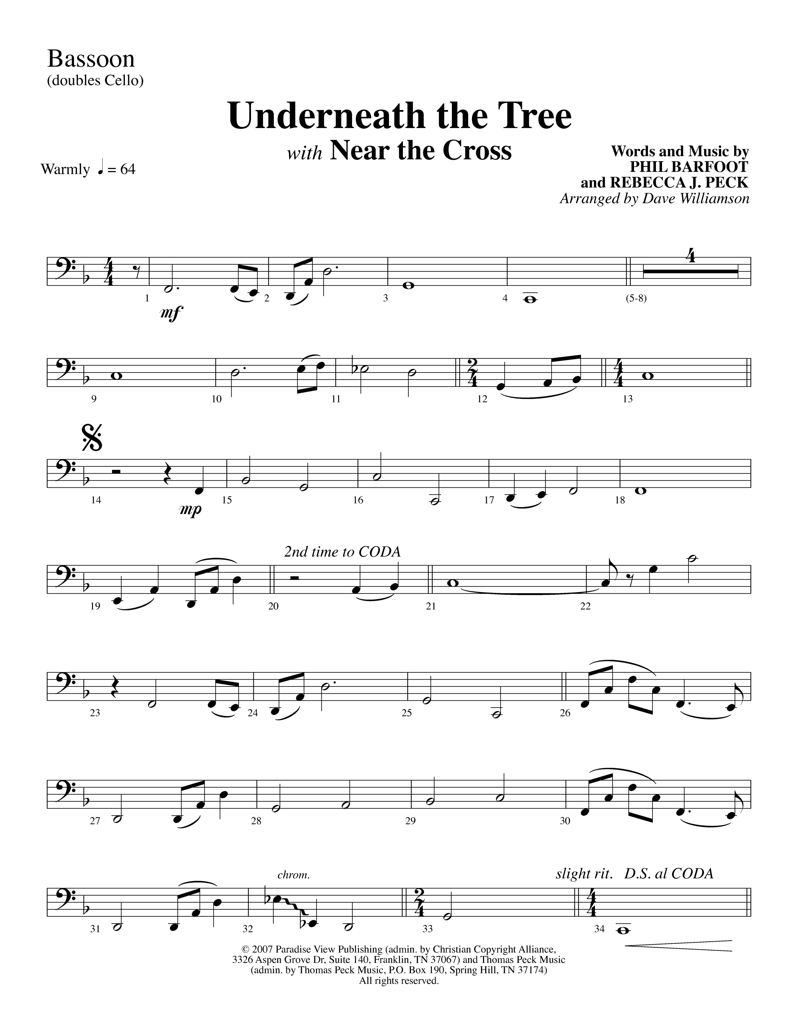 Underneath The Tree (with Near The Cross) (Choral Anthem SATB) Bassoon (Lifeway Choral / Arr. Dave Williamson)