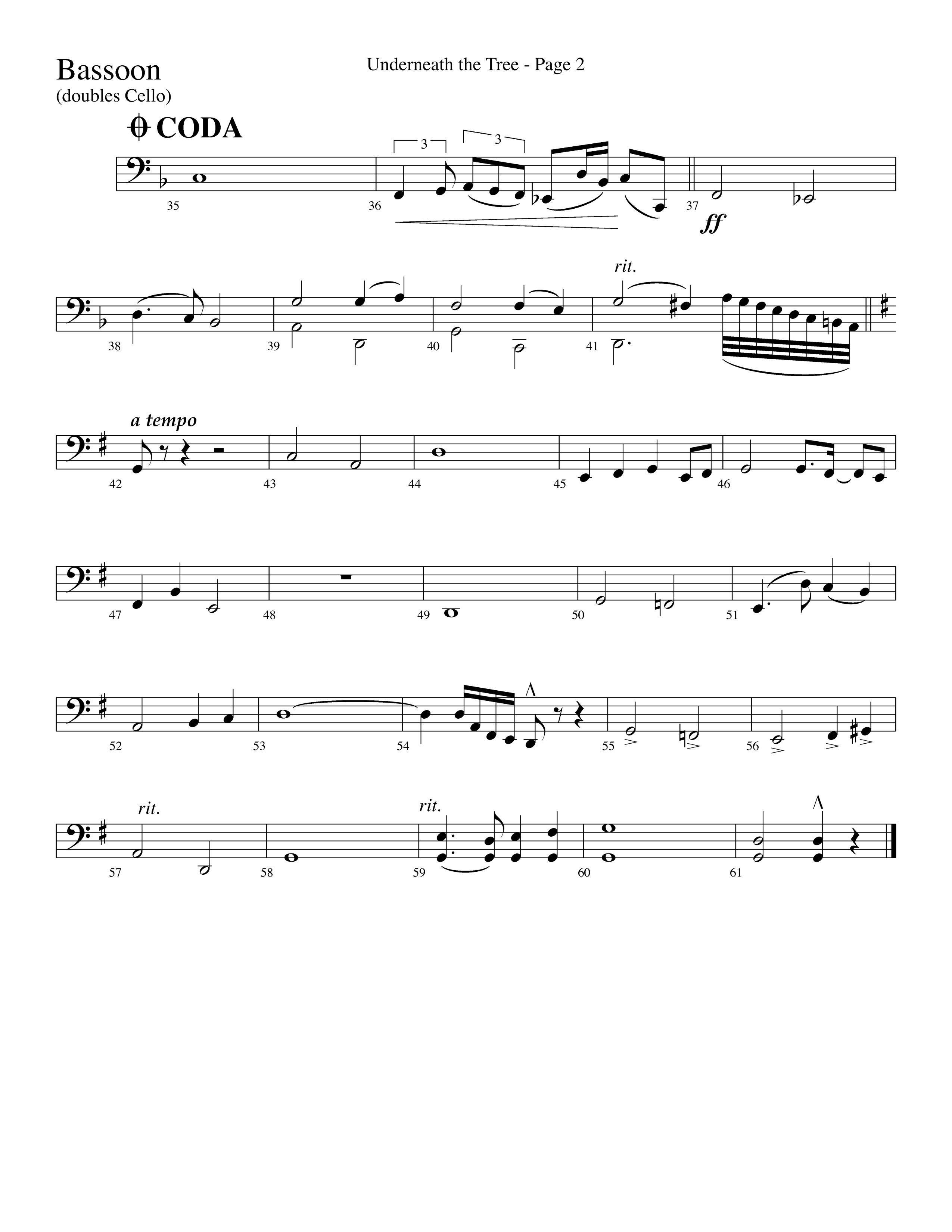 Underneath The Tree (with Near The Cross) (Choral Anthem SATB) Bassoon (Lifeway Choral / Arr. Dave Williamson)