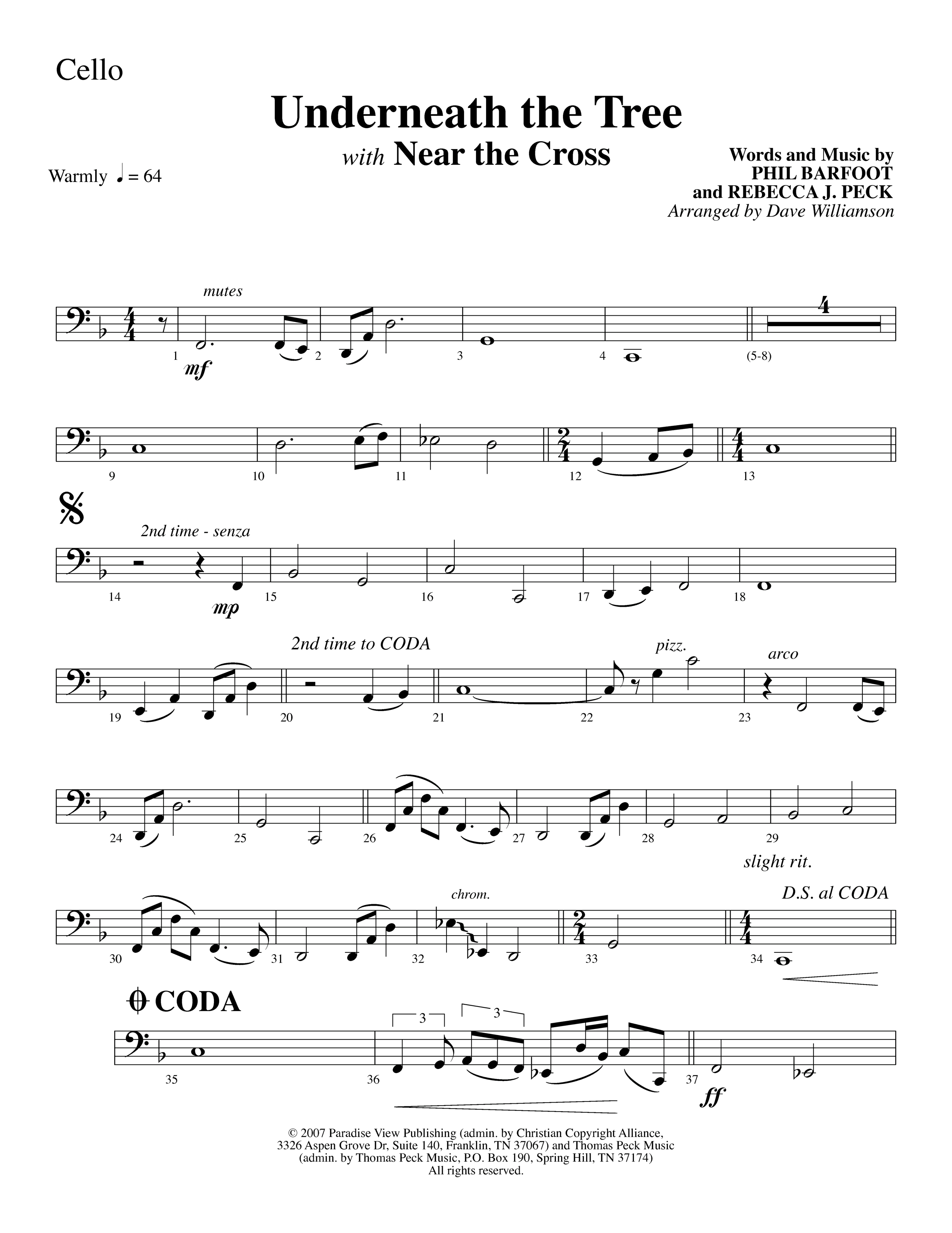 Underneath The Tree (with Near The Cross) (Choral Anthem SATB) Cello (Lifeway Choral / Arr. Dave Williamson)