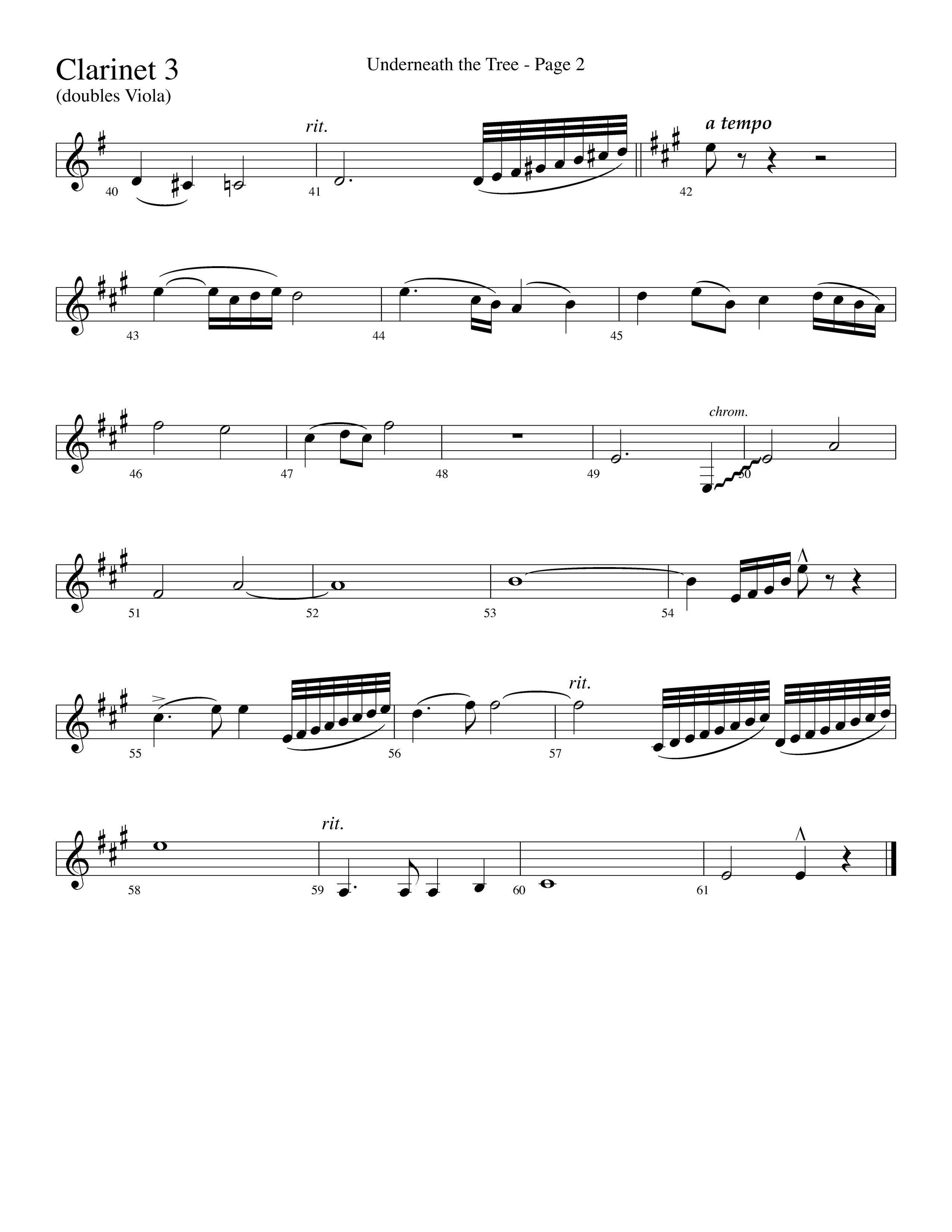 Underneath The Tree (with Near The Cross) (Choral Anthem SATB) Clarinet 3 (Lifeway Choral / Arr. Dave Williamson)