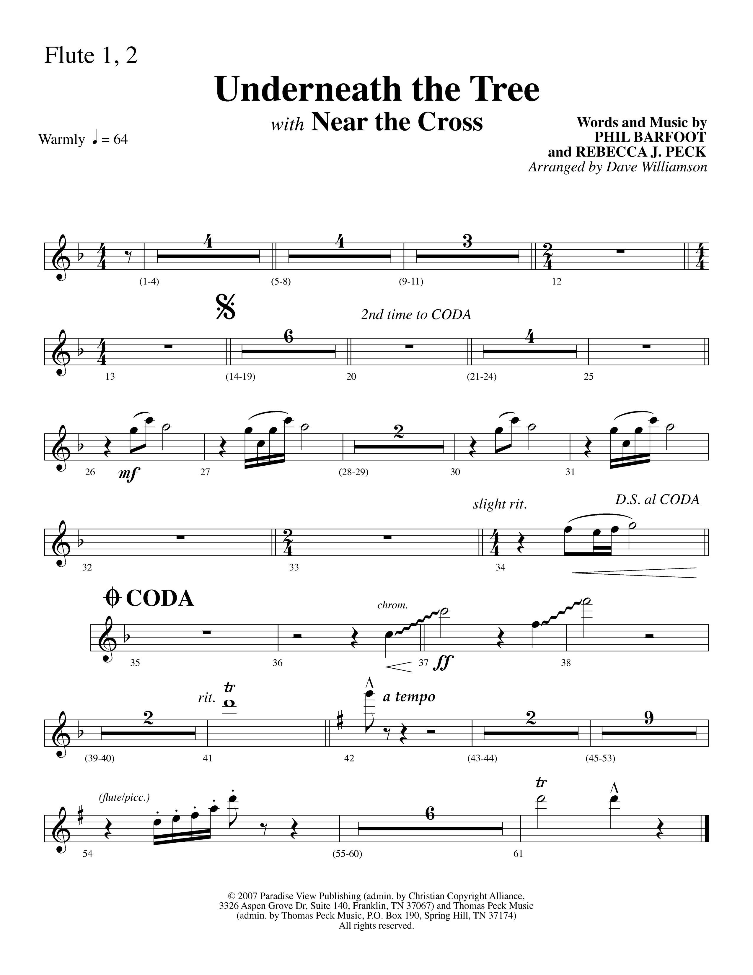 Underneath The Tree (with Near The Cross) (Choral Anthem SATB) Flute 1/2 (Lifeway Choral / Arr. Dave Williamson)